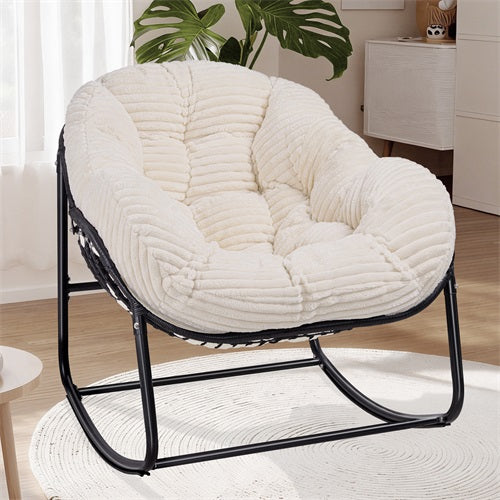 AHB® Oversized Indoor/Outdoor Egg Rocking Chair with Thick Corduroy Cushion, Straps & Modern Wicker Design