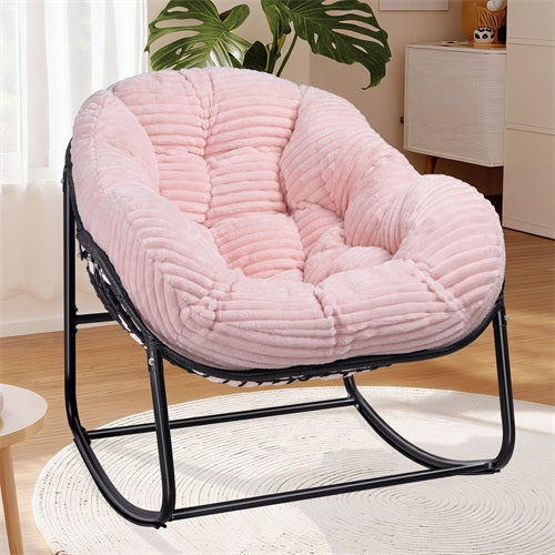 AHB® Oversized Indoor/Outdoor Egg Rocking Chair with Thick Corduroy Cushion, Straps & Modern Wicker Design
