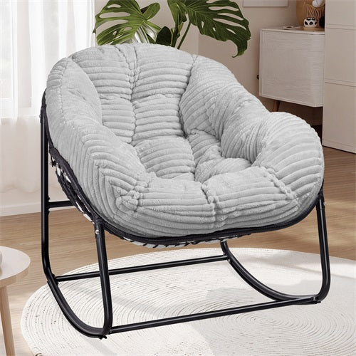AHB® Oversized Indoor/Outdoor Egg Rocking Chair with Thick Corduroy Cushion, Straps & Modern Wicker Design