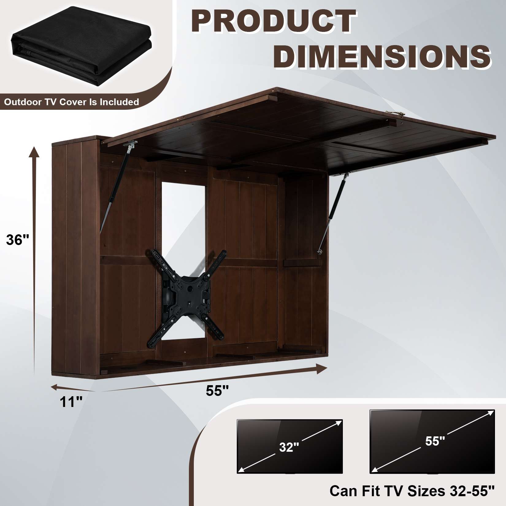 55-Inch Solid Wood Weatherproof Outdoor TV Enclosure