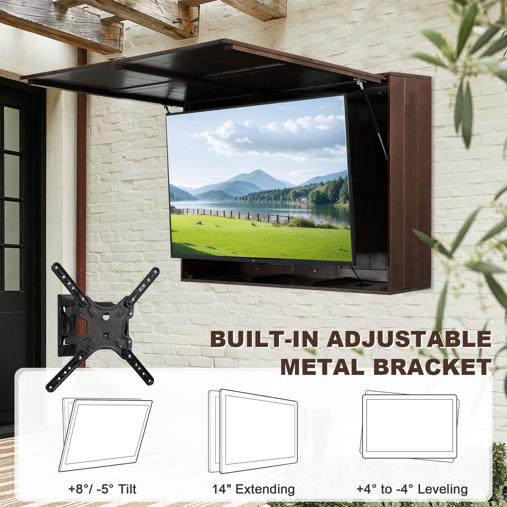 55-Inch Solid Wood Weatherproof Outdoor TV Enclosure