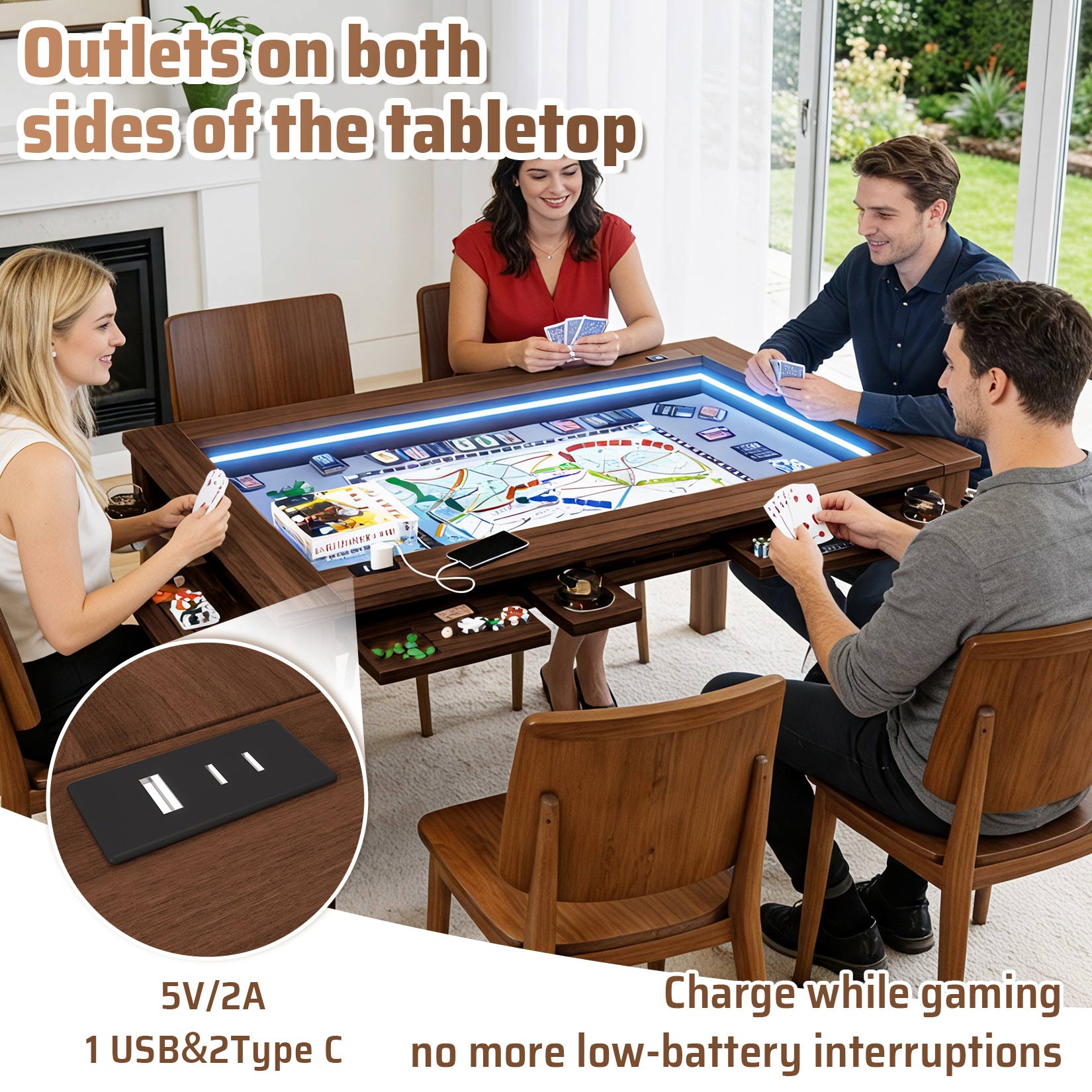 AHB® Board Game Table for 4-6 with Led Light