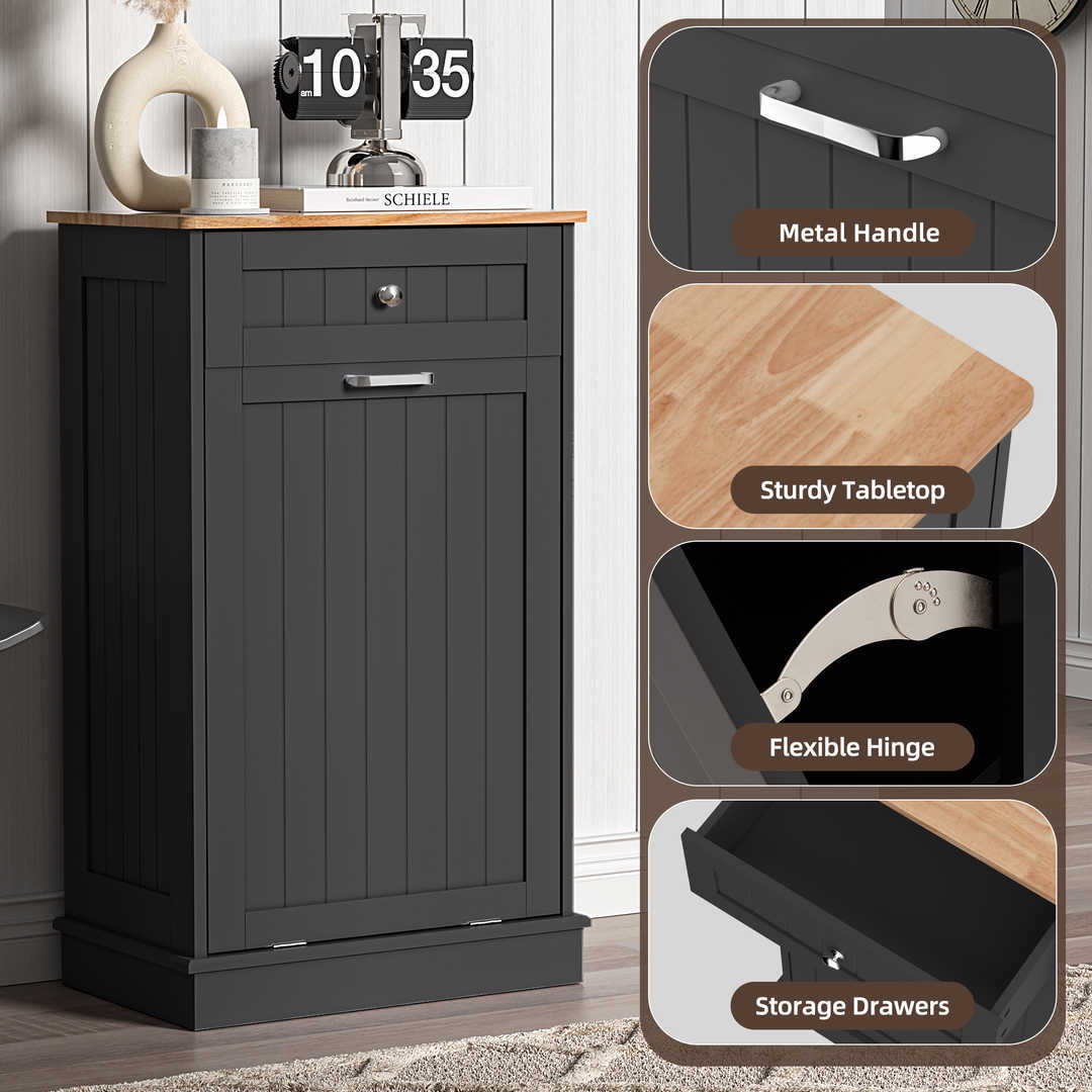 Single Tilt Out Trash Cabinet for 13 Gallon Waste Bin, Free Standing Kitchen Trash Can Cabinet with Drawers