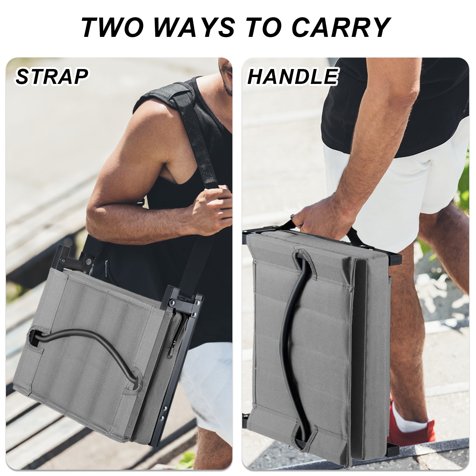AHB® Stadium Seat for Bleachers with Back Support and Cushion, Bleacher Seats with Shoulder Strap and Cup Holder, Padded Portable Folding Comfort Stadium Chair, for Sports Events, Grey