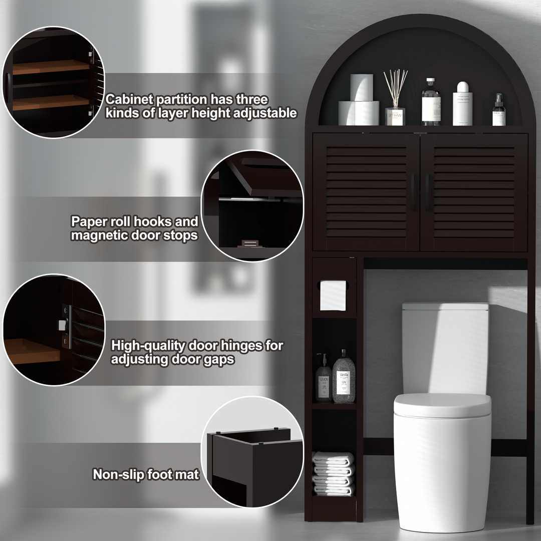 Over The Toilet Storage Cabinet with Wood Grain Doors and Arc Design