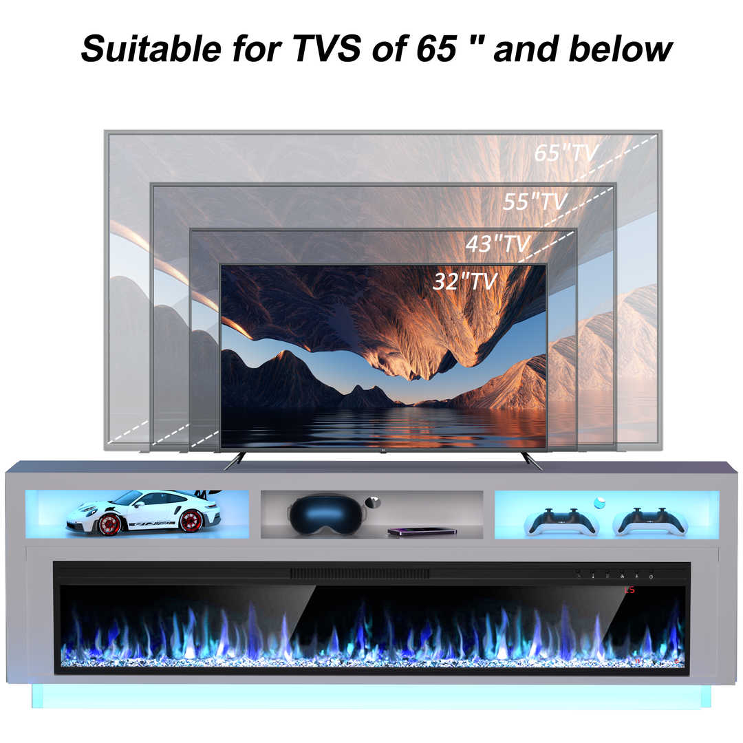Fireplace TV Stand with LED Lights and Storage Cabinet
