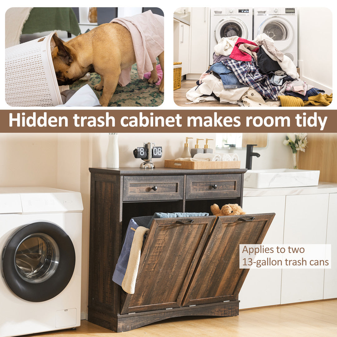 AHB® Double Tilt Out Trash Cabinet, 26 Gallon Trash Can Cabinet with Drawers & Handles for Kitchen