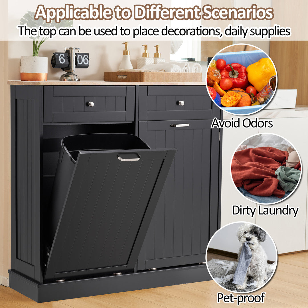 AHB® Double Tilt Out Trash Cabinet, 26 Gallon Trash Can Cabinet with Drawers & Handles for Kitchen