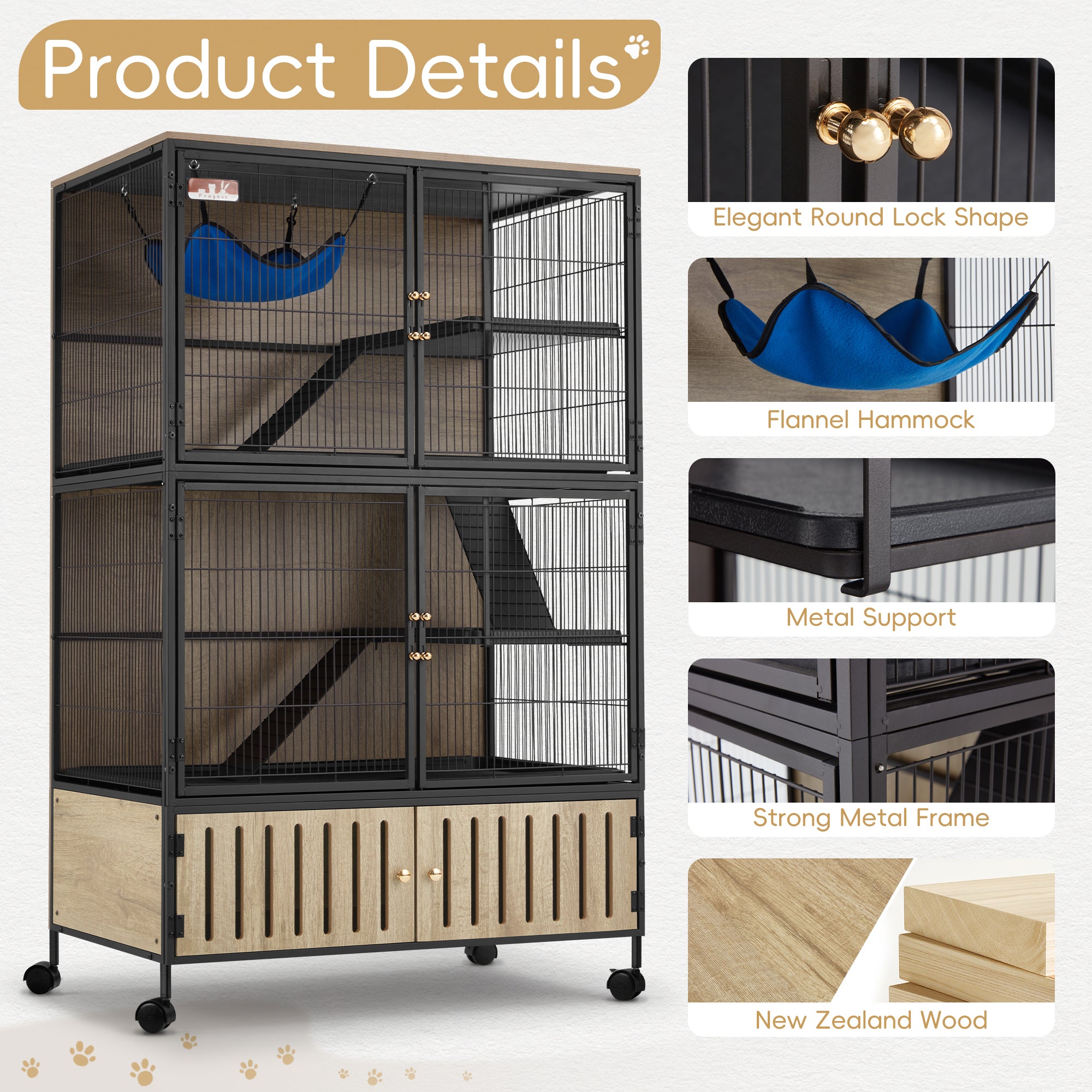 60"H Metal Large Ferret Cage with Removable Ramps, Double Door