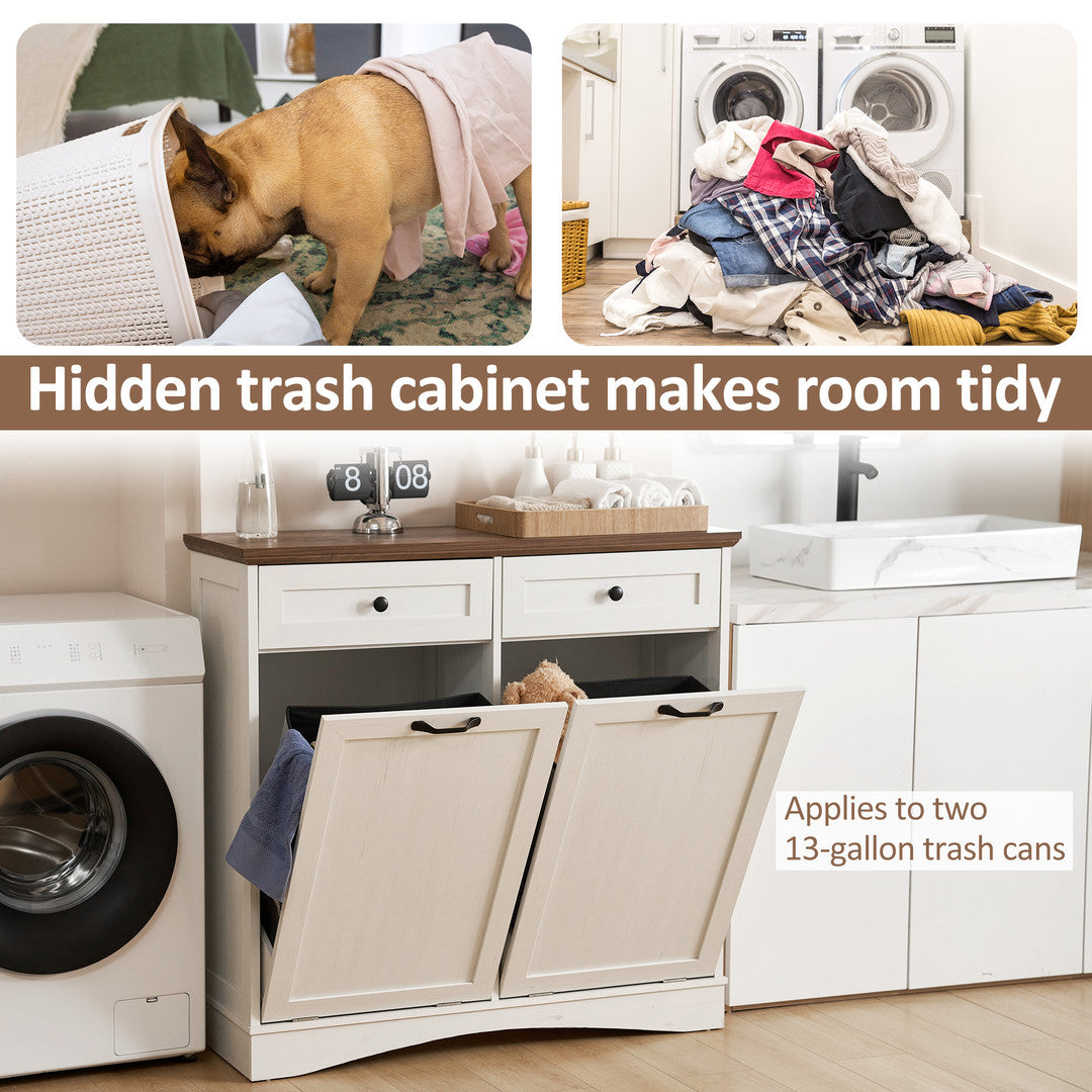 AHB® Double Tilt Out Trash Cabinet, 26 Gallon Trash Can Cabinet with Drawers & Handles for Kitchen