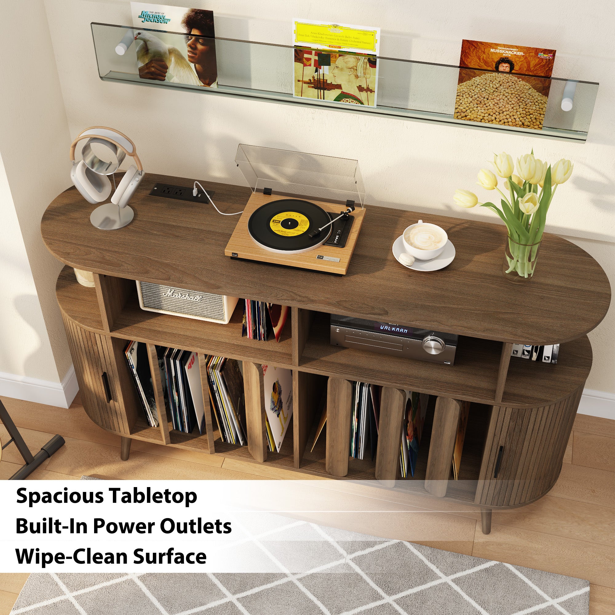Record Player Stand with Vinyl Storage, Record Player Table