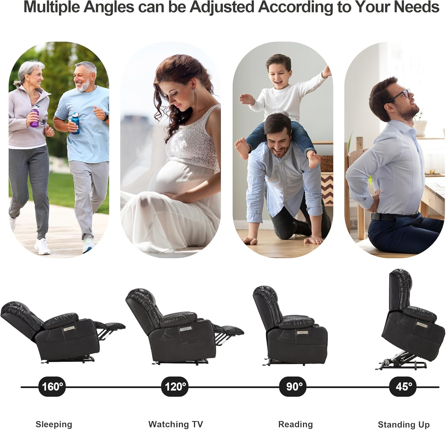 AHB® Power Lift Recliner Leather Chair Sofa with Massage & Heat, Lazy Boy Chair with Cup Holders, USB & Type-C Ports, Remote Control