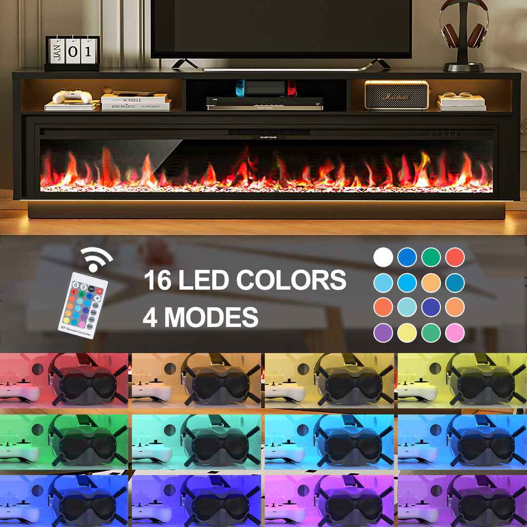 Fireplace TV Stand with LED Lights and Storage Cabinet