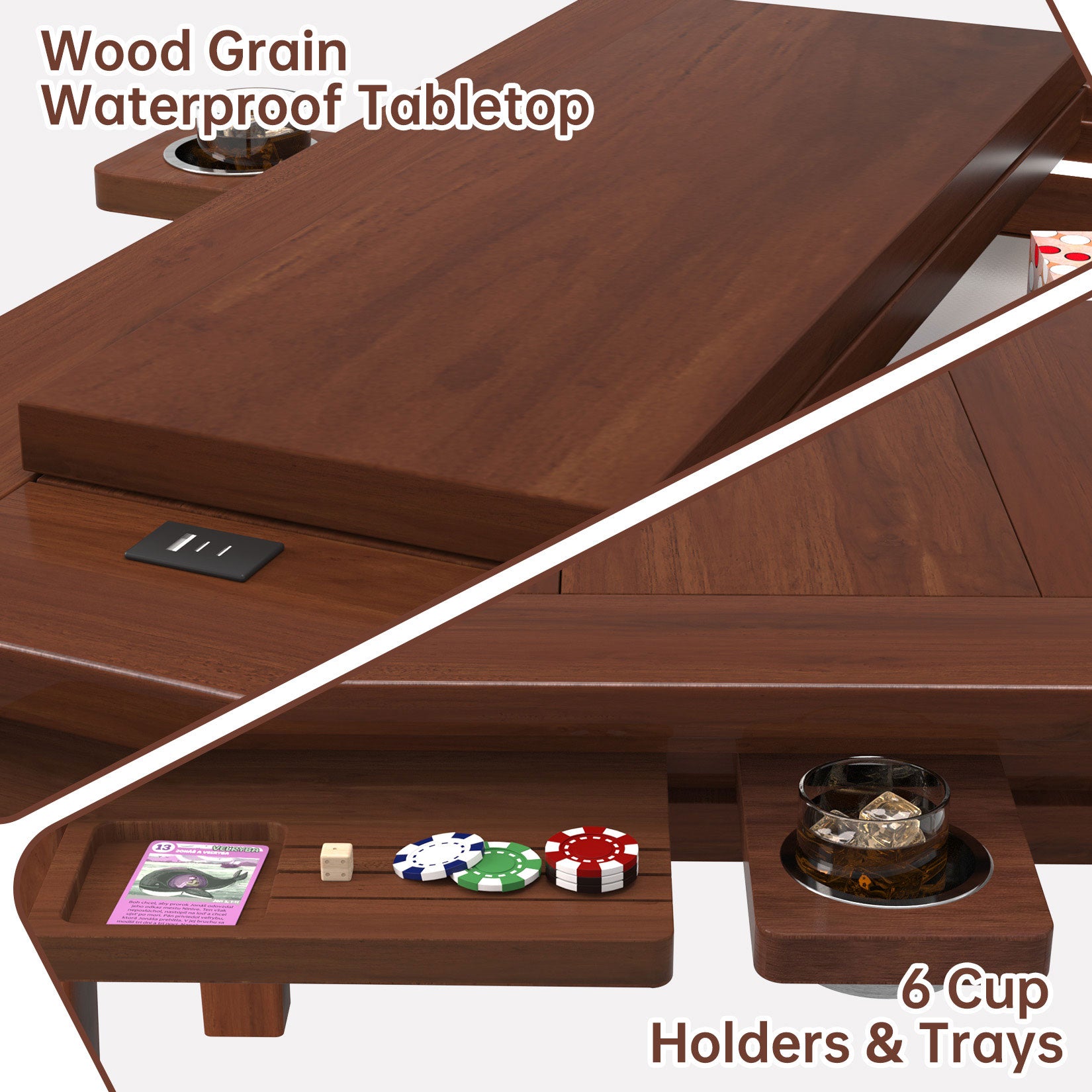 AHB® Solid Wood Board Game Table for 4-6 with Led Light
