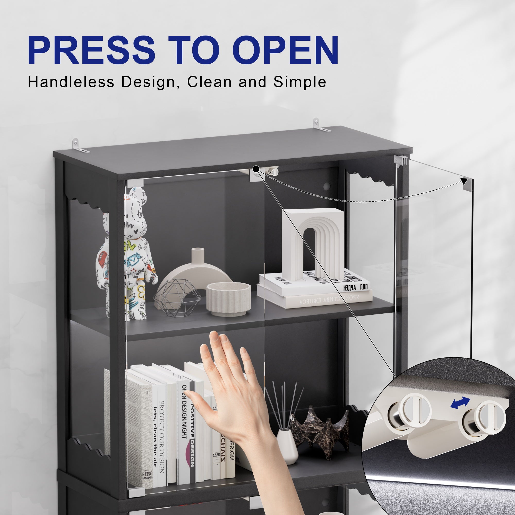 Display Cabinet with Glass Doors, 63" 4-Tier Wood Display Case with RGB Lights for Collectibles, Tall Curio Cabinet Anti-Tipping with Adjustable Shelves for Living Room, Study