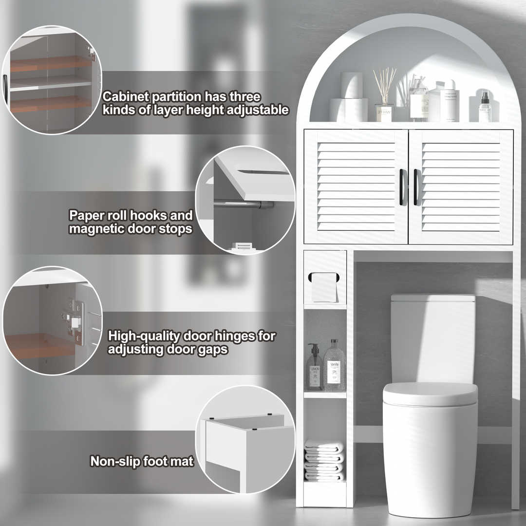 Over The Toilet Storage Cabinet with Wood Grain Doors and Arc Design