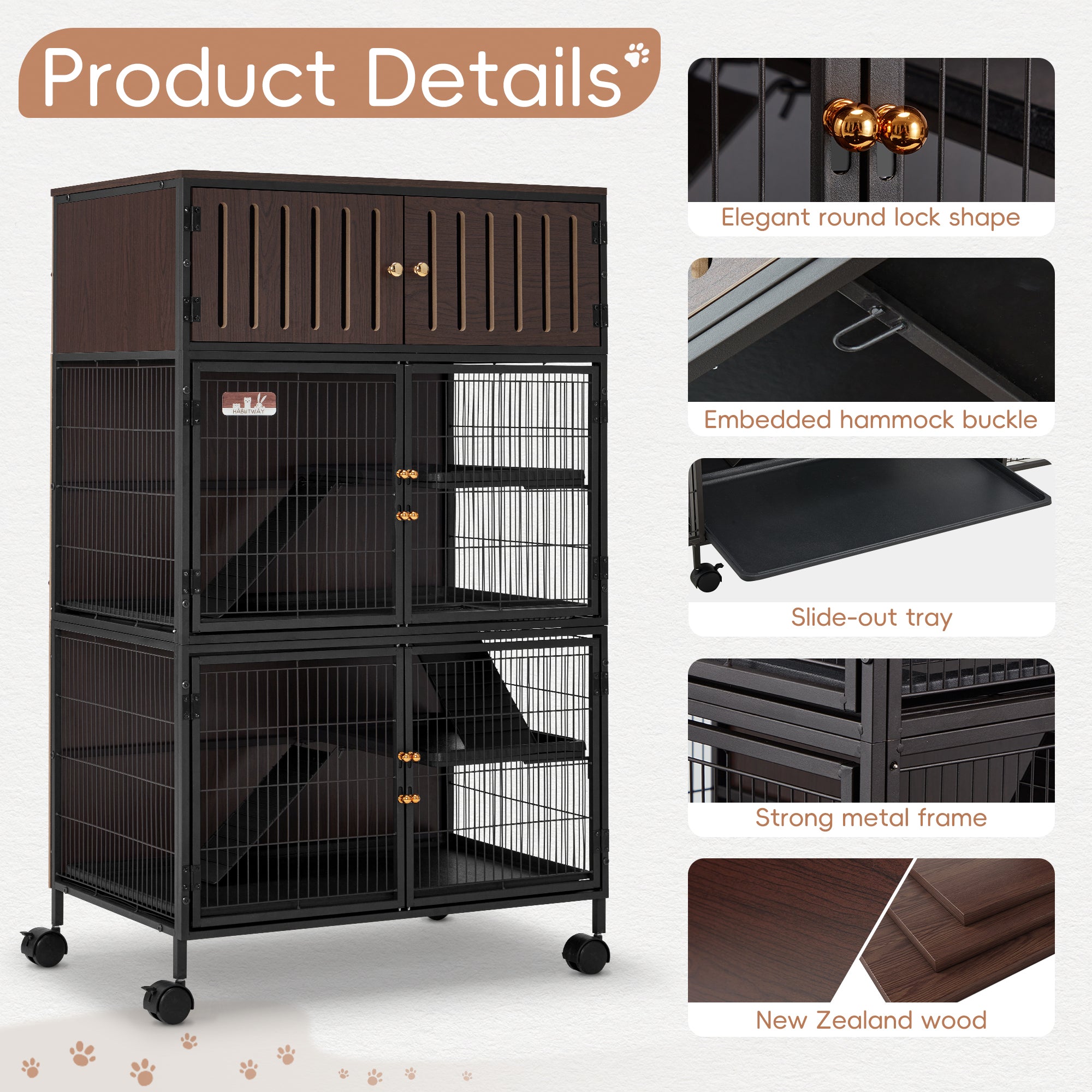 50"H Metal Large Ferret Cage with Removable Ramps, Double Door