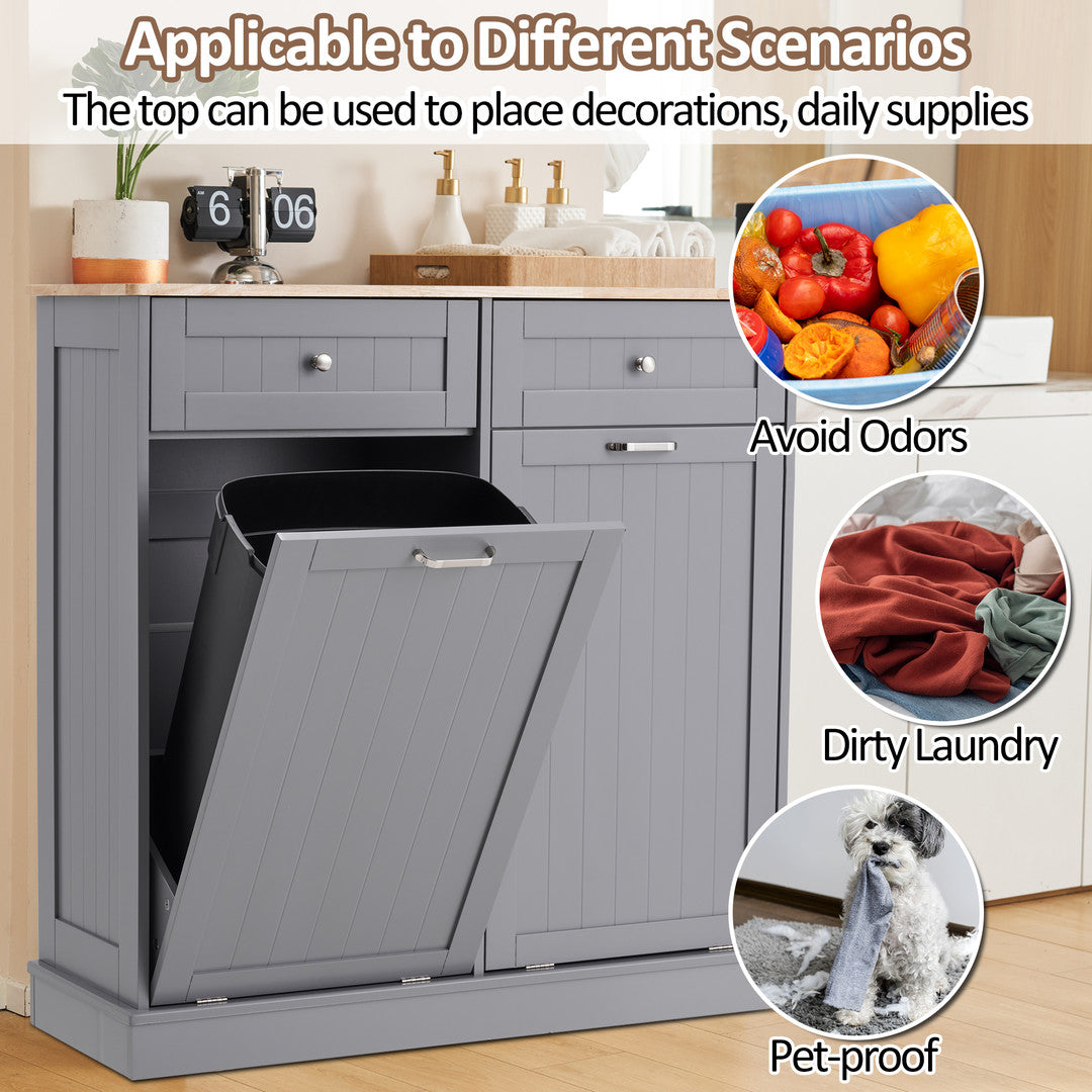 AHB® Double Tilt Out Trash Cabinet, 26 Gallon Trash Can Cabinet with Drawers & Handles for Kitchen