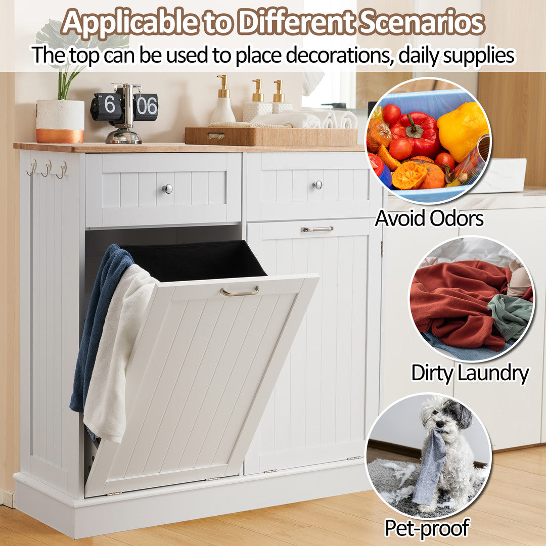 AHB® Double Tilt Out Trash Cabinet, 26 Gallon Trash Can Cabinet with Drawers & Handles for Kitchen