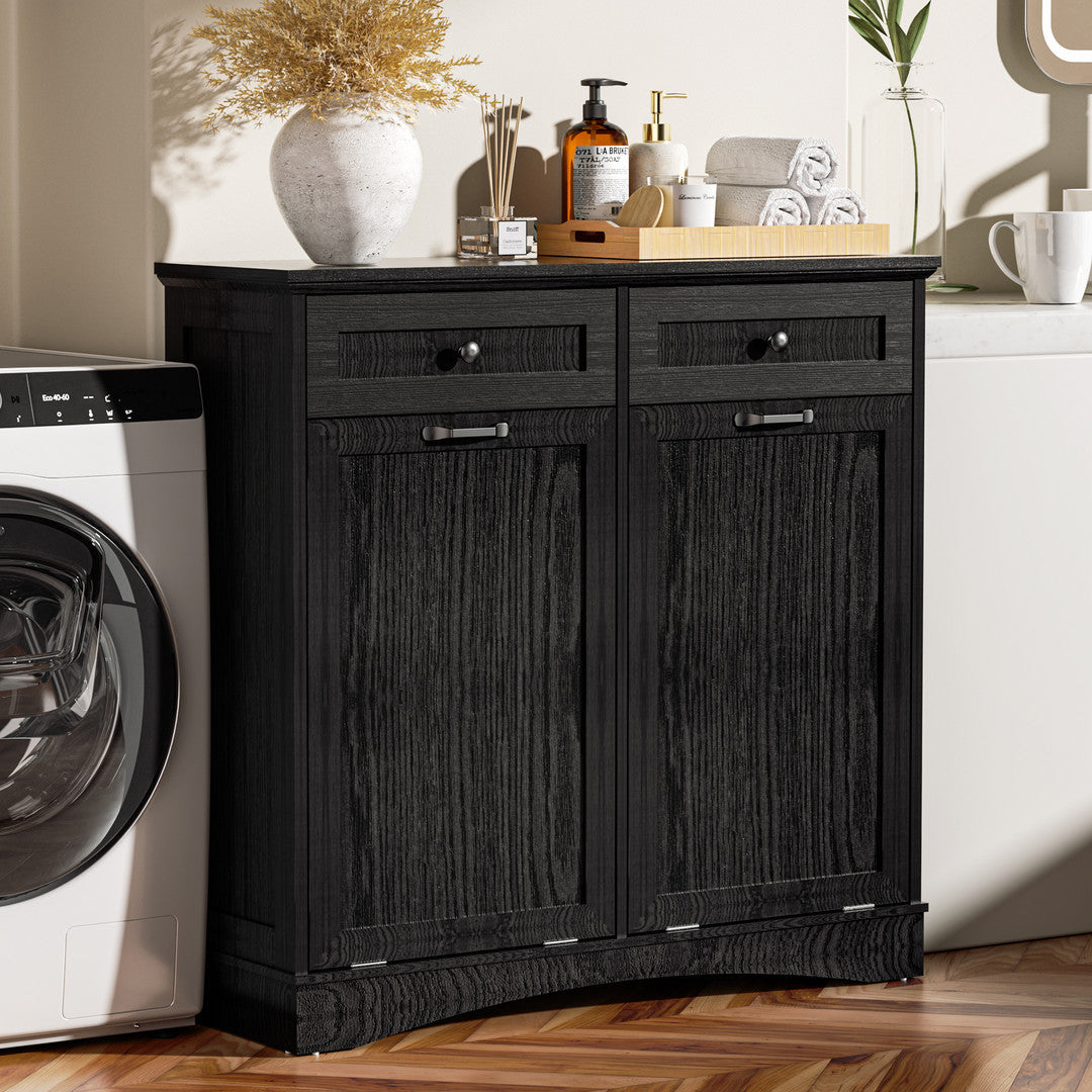 AHB® Double Tilt Out Trash Cabinet, 26 Gallon Trash Can Cabinet with Drawers & Handles for Kitchen