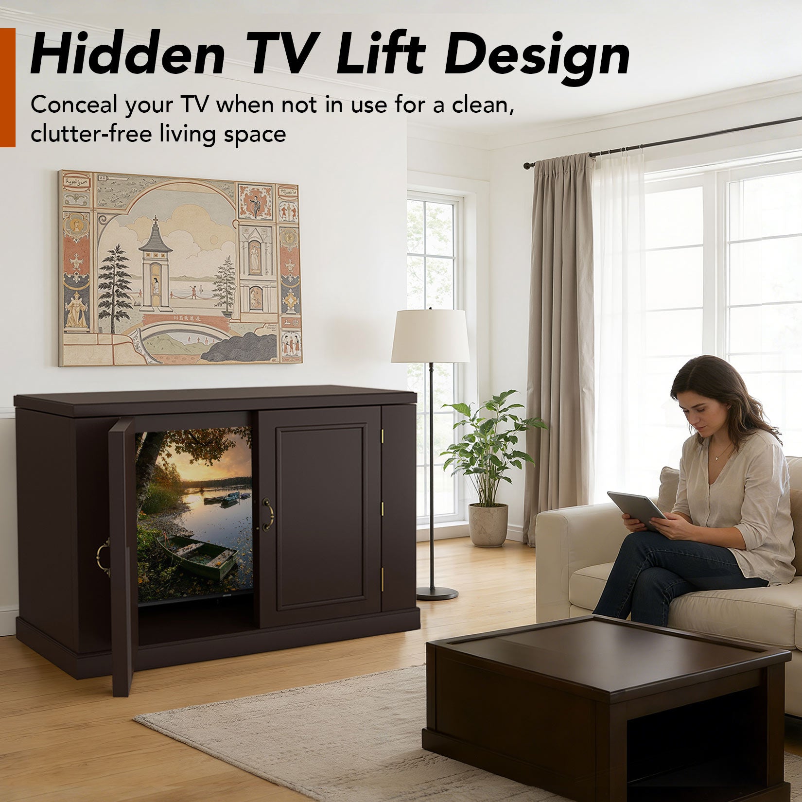 AHB® Indoor TV Stand with Motorized Vertical Stand Lift