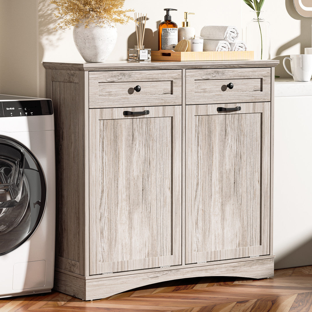 AHB® Double Tilt Out Trash Cabinet, 26 Gallon Trash Can Cabinet with Drawers & Handles for Kitchen