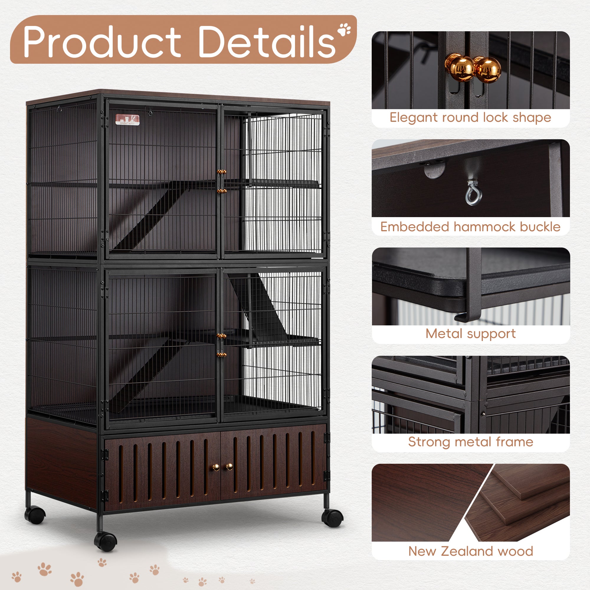 50"H Metal Large Ferret Cage with Removable Ramps, Double Door