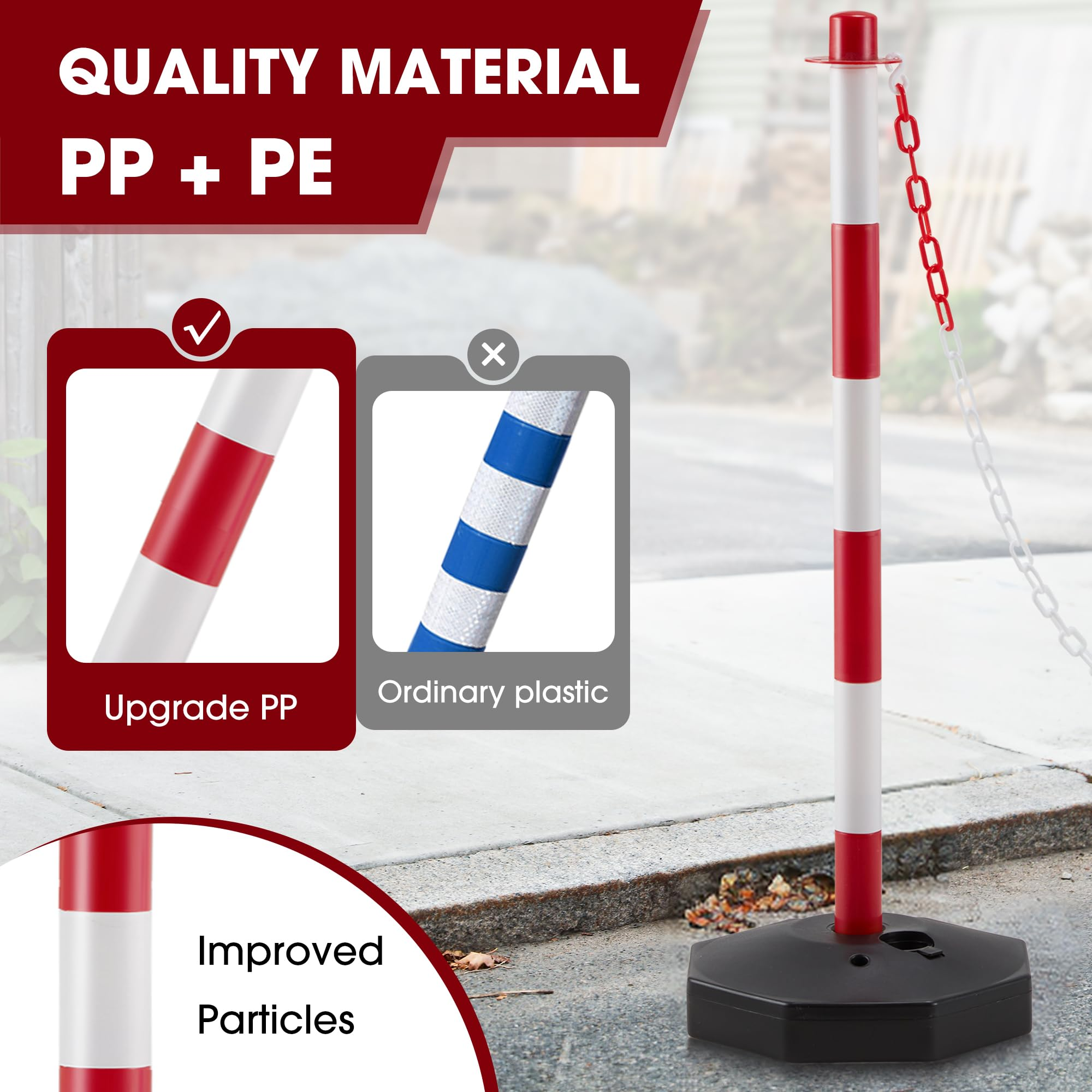 AHB® 6 Pack Traffic Barricade Delineator Post with Fillable Base, Crowd Control Barriers, Cones for Parking Lot, Adjustable Stanchions with 5.4FT Plastic Chain Outdoor and Indoor