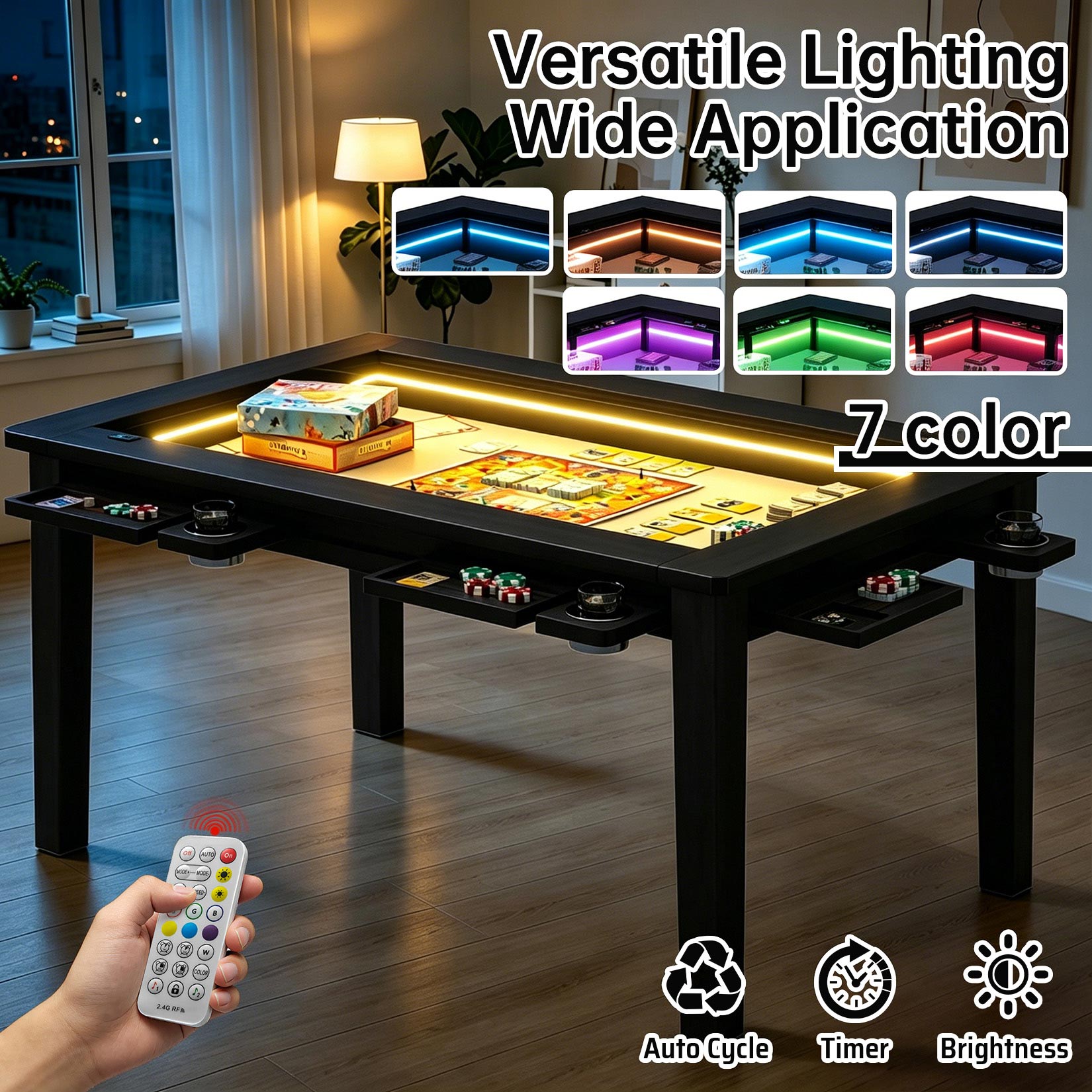 AHB® Solid Wood Board Game Table for 4-6 with Led Light
