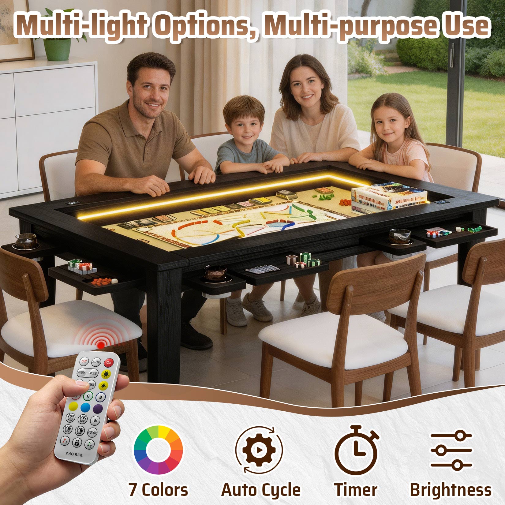 AHB® Board Game Table for 4-6 with Led Light