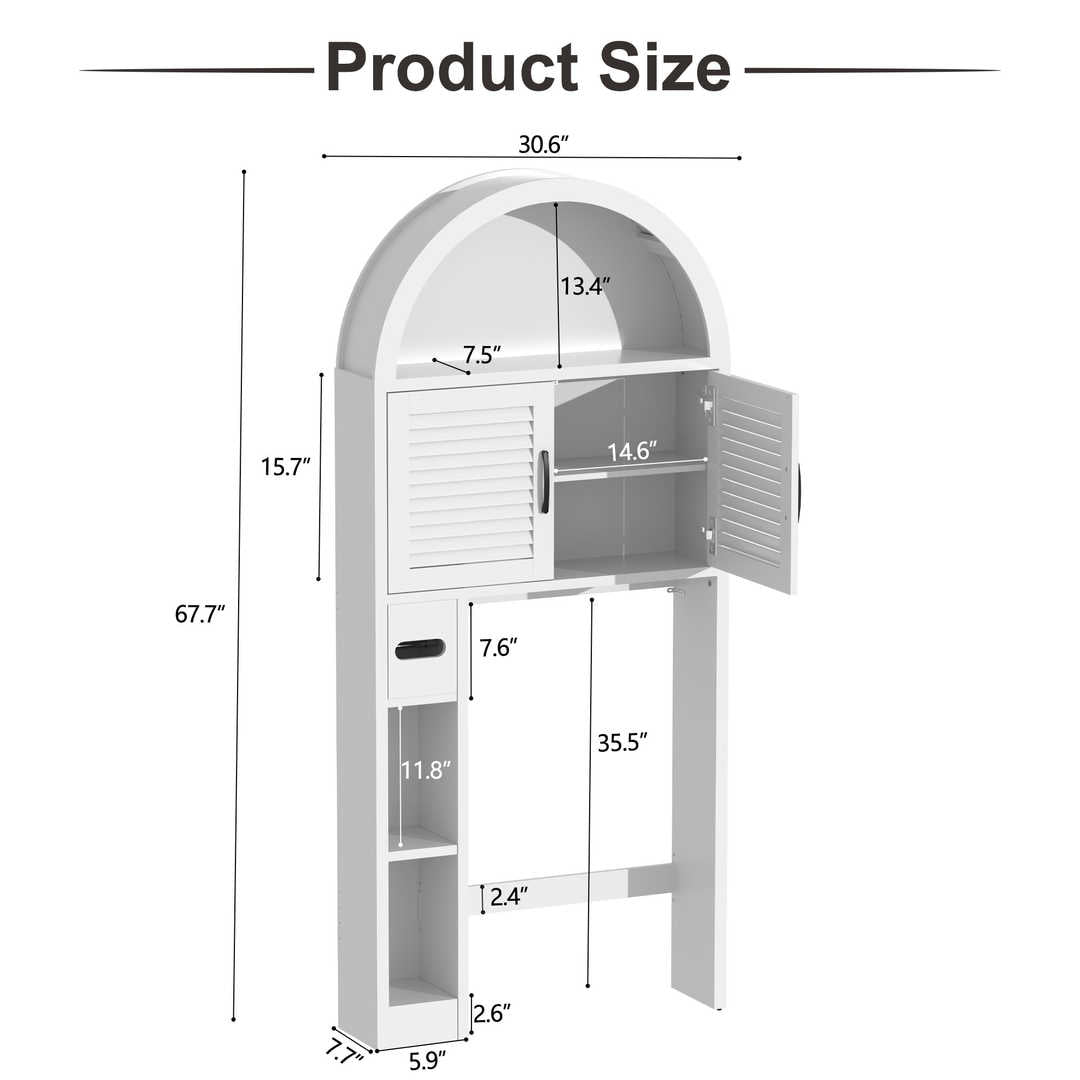 Over The Toilet Storage Cabinet with Wood Grain Doors and Arc Design