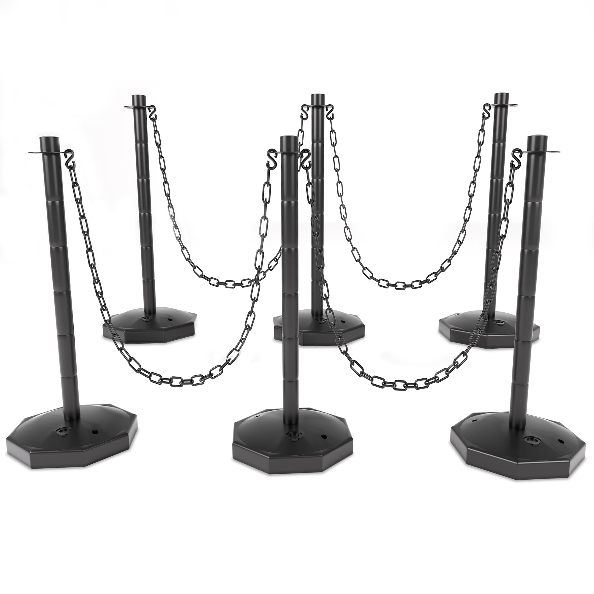 AHB® 6 Pack Traffic Barricade Delineator Post with Fillable Base, Crowd Control Barriers, Cones for Parking Lot, Adjustable Stanchions with 5.4FT Plastic Chain Outdoor and Indoor