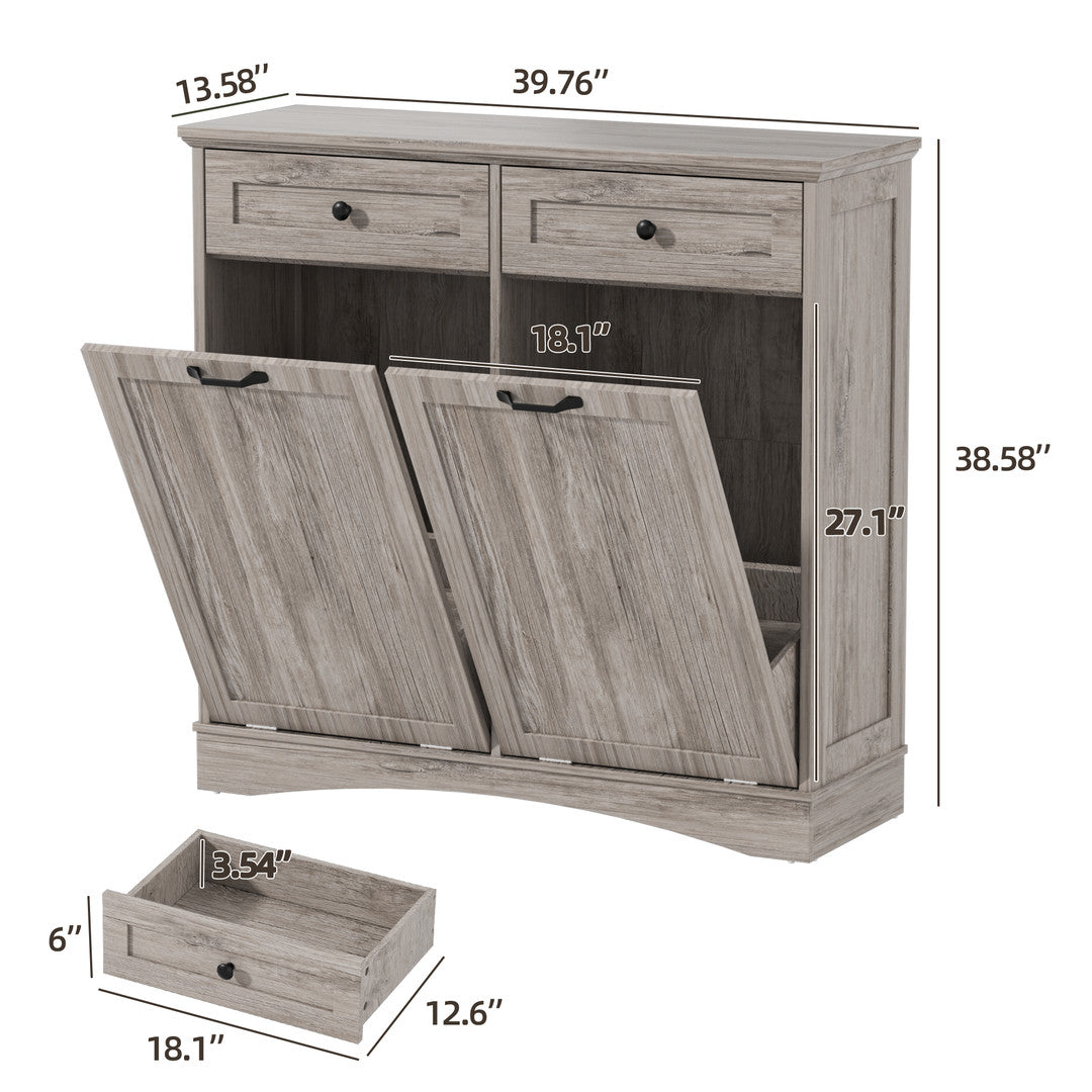 AHB® Double Tilt Out Trash Cabinet, 26 Gallon Trash Can Cabinet with Drawers & Handles for Kitchen