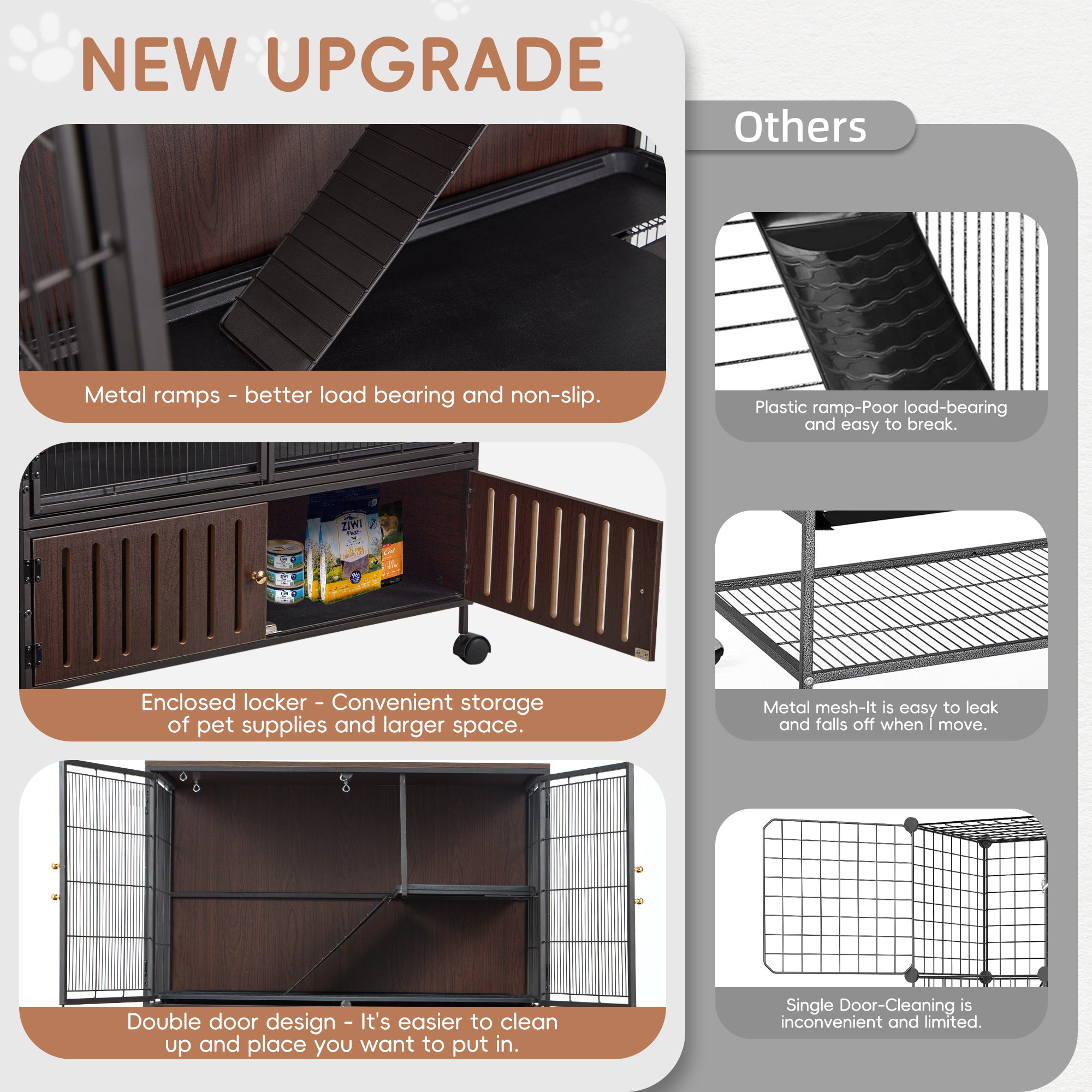 50"H Metal Large Ferret Cage with Removable Ramps, Double Door