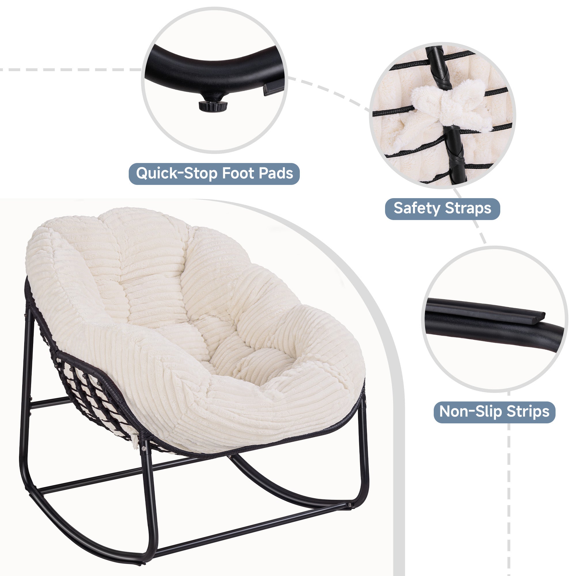 AHB® Oversized Indoor/Outdoor Egg Rocking Chair with Thick Corduroy Cushion, Straps & Modern Wicker Design