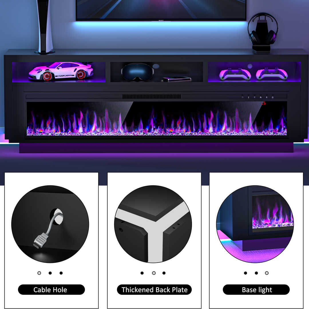 Fireplace TV Stand with LED Lights and Storage Cabinet