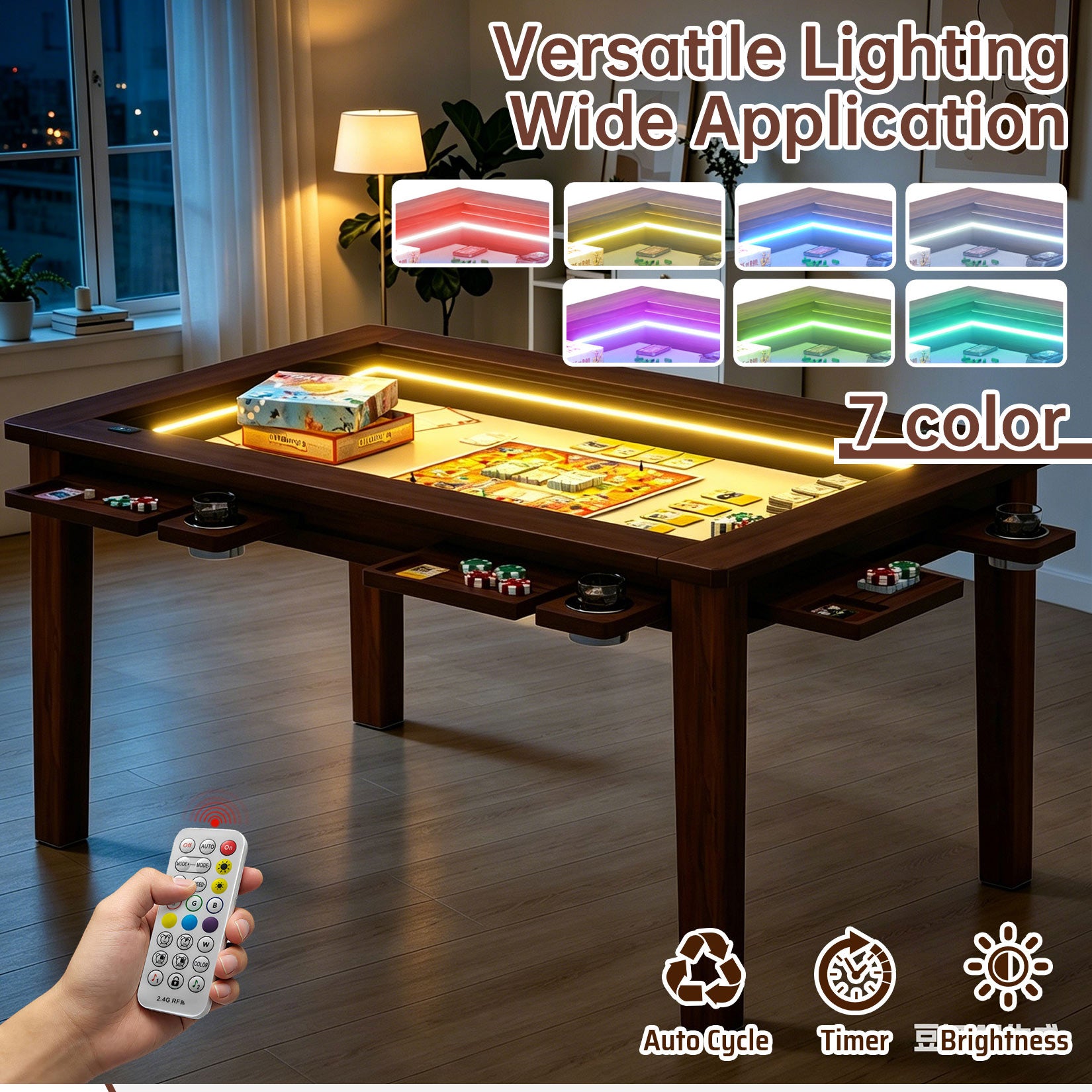 AHB® Solid Wood Board Game Table for 4-6 with Led Light