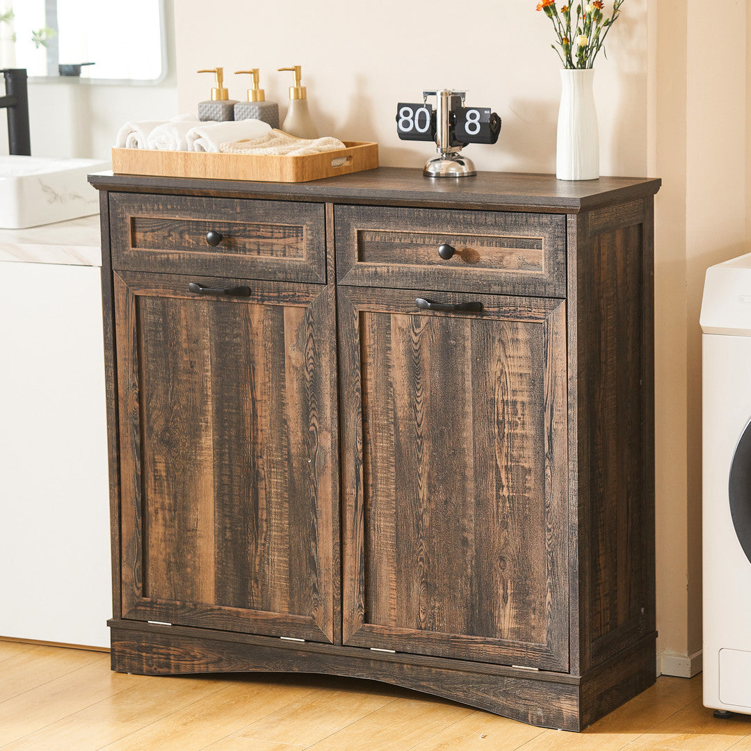 AHB® Double Tilt Out Trash Cabinet, 26 Gallon Trash Can Cabinet with Drawers & Handles for Kitchen