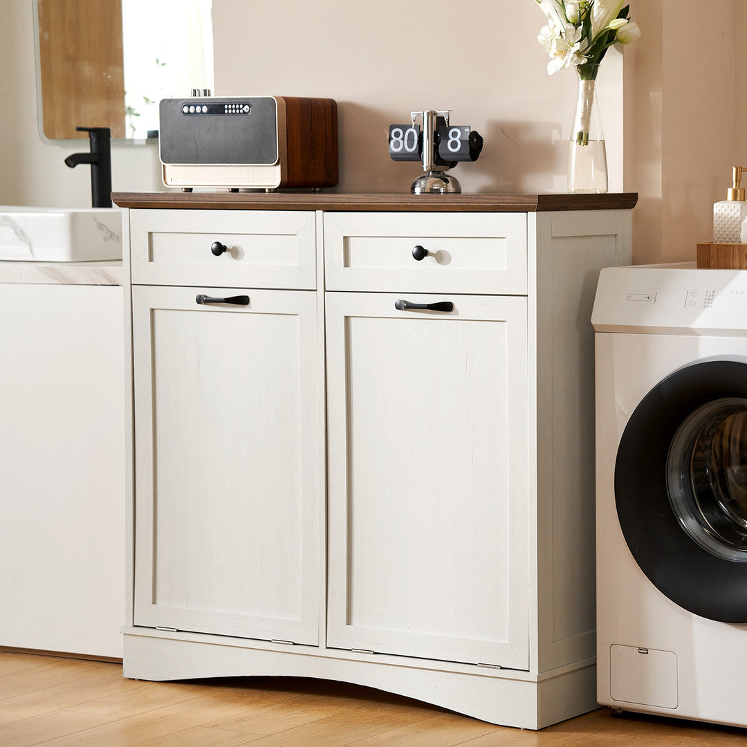 AHB® Double Tilt Out Trash Cabinet, 26 Gallon Trash Can Cabinet with Drawers & Handles for Kitchen