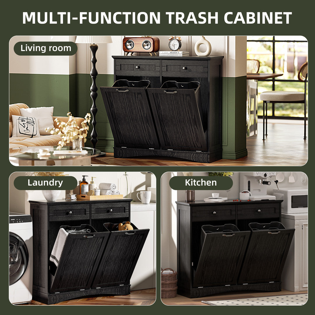 AHB® Double Tilt Out Trash Cabinet, 26 Gallon Trash Can Cabinet with Drawers & Handles for Kitchen