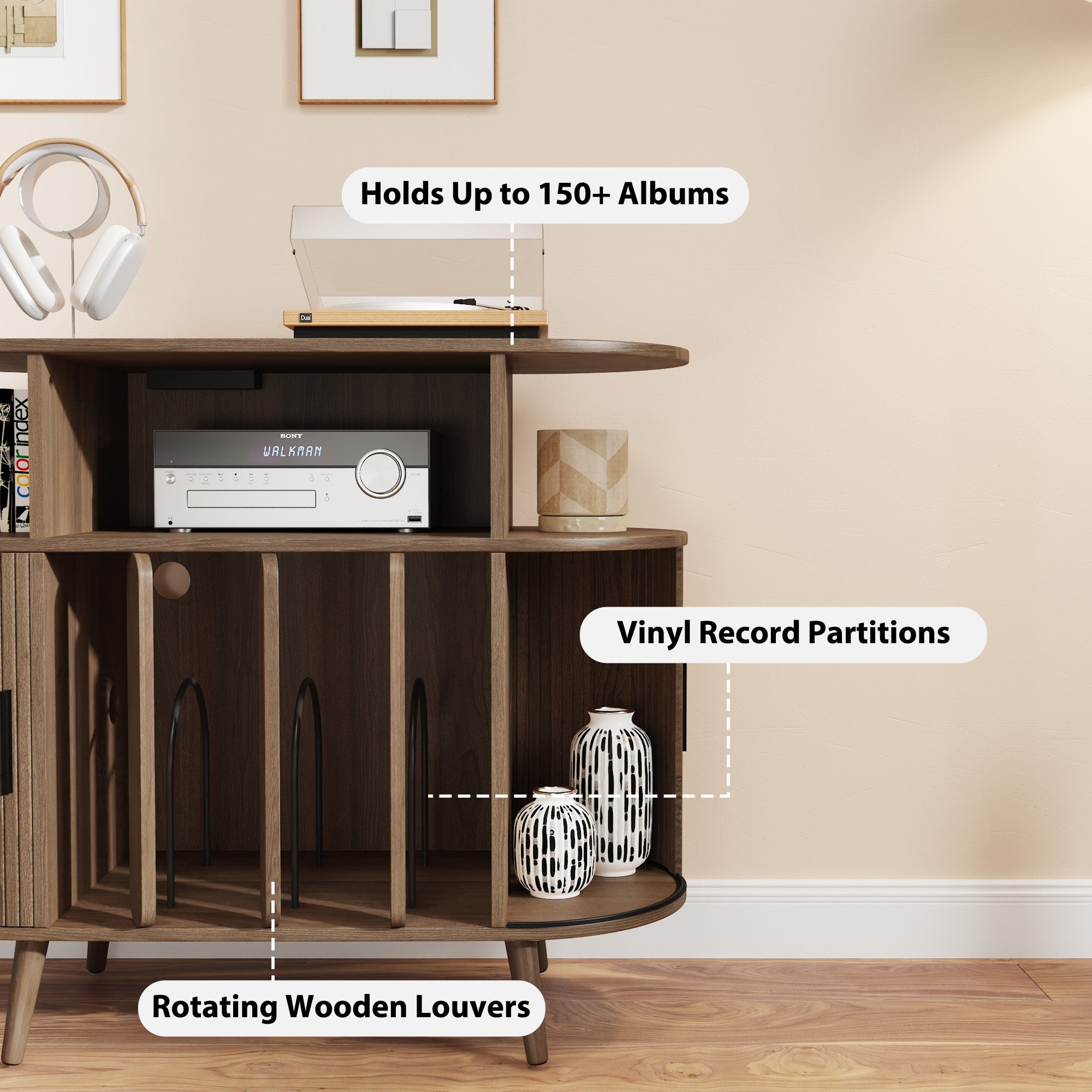 Record Player Stand with Vinyl Storage, Record Player Table