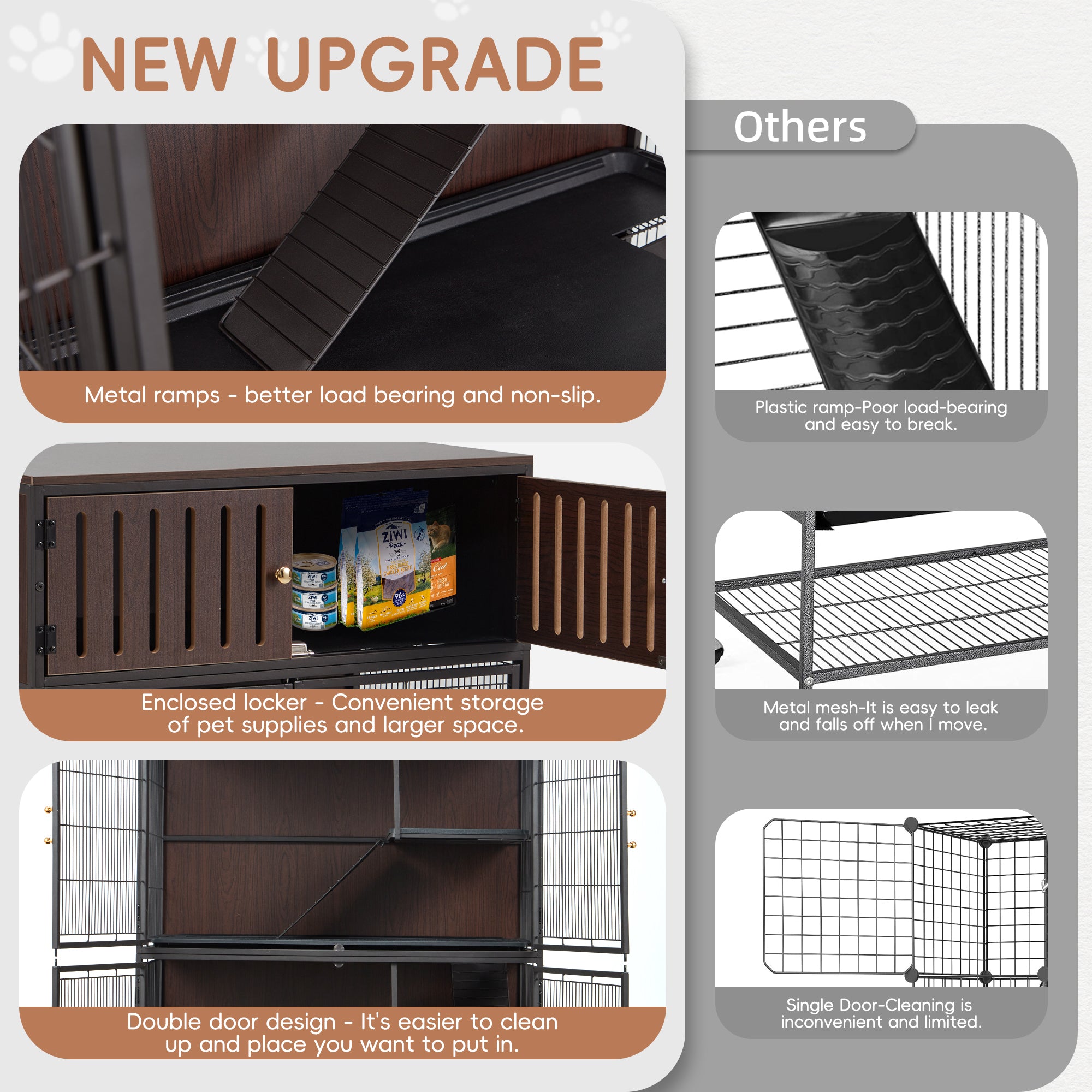 50"H Metal Large Ferret Cage with Removable Ramps, Double Door