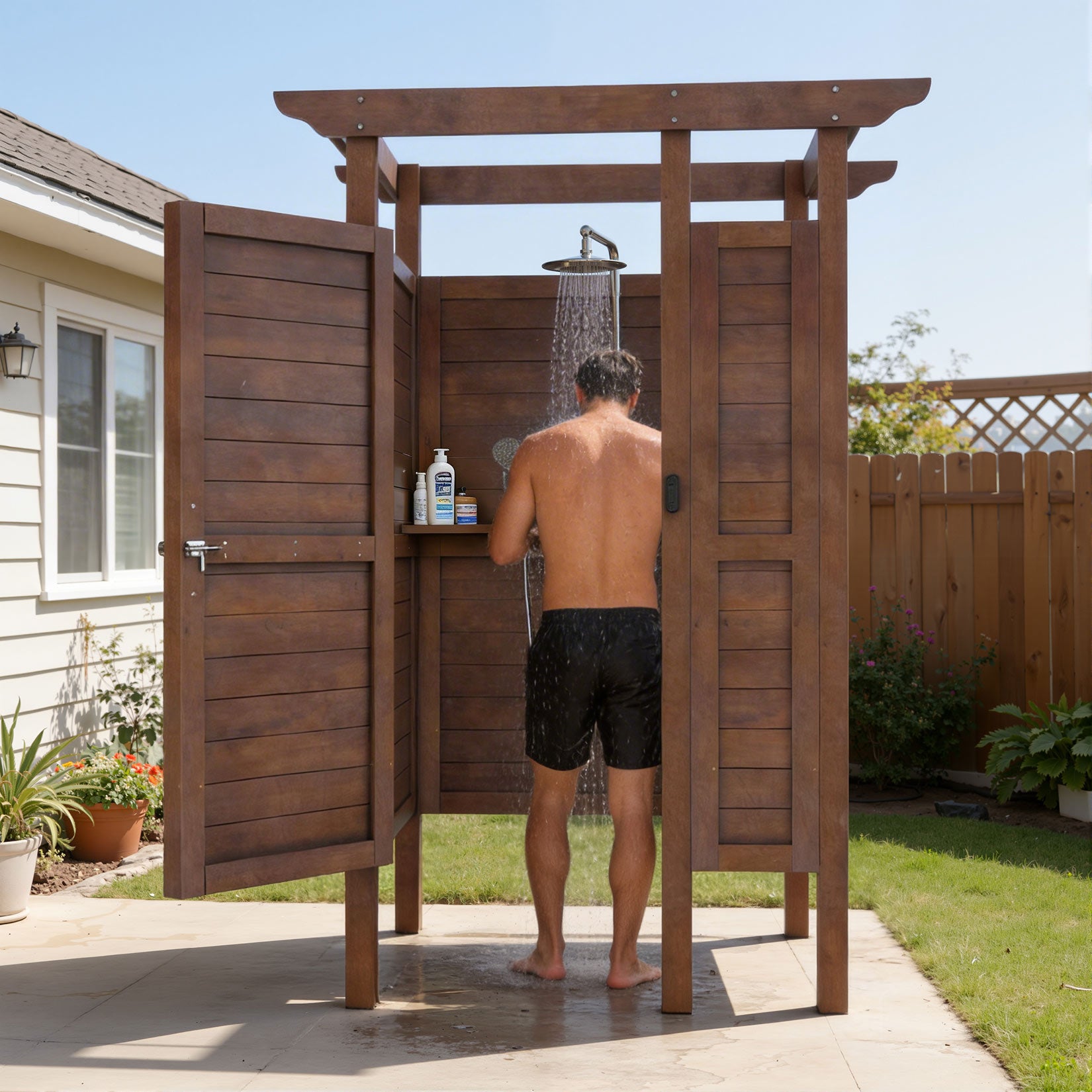 AHB® Outdoor Shower Enclosure Solid Wood Weatherproof Outdoor Shower Stall