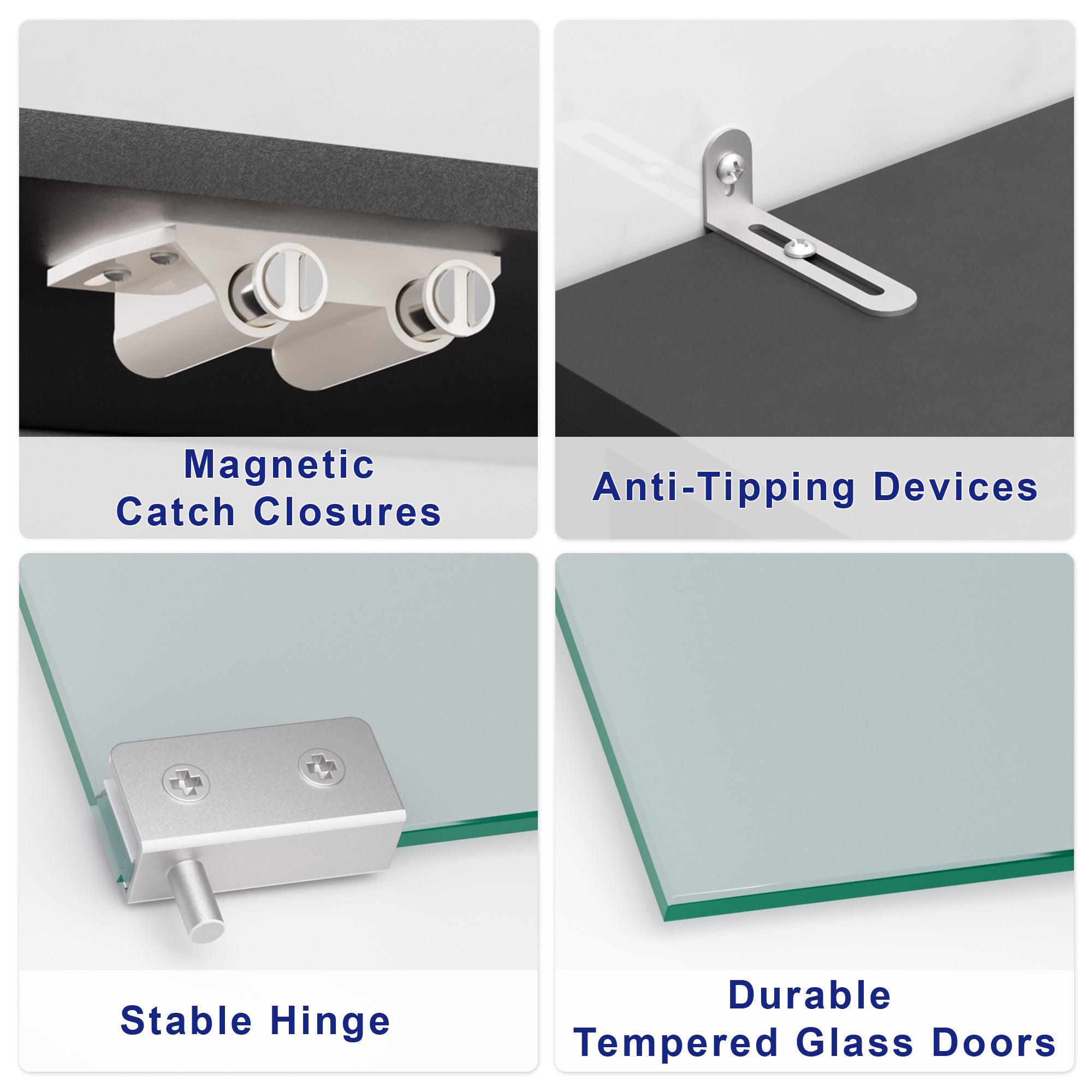 Display Cabinet with Glass Doors, 63" 4-Tier Wood Display Case with RGB Lights for Collectibles, Tall Curio Cabinet Anti-Tipping with Adjustable Shelves for Living Room, Study