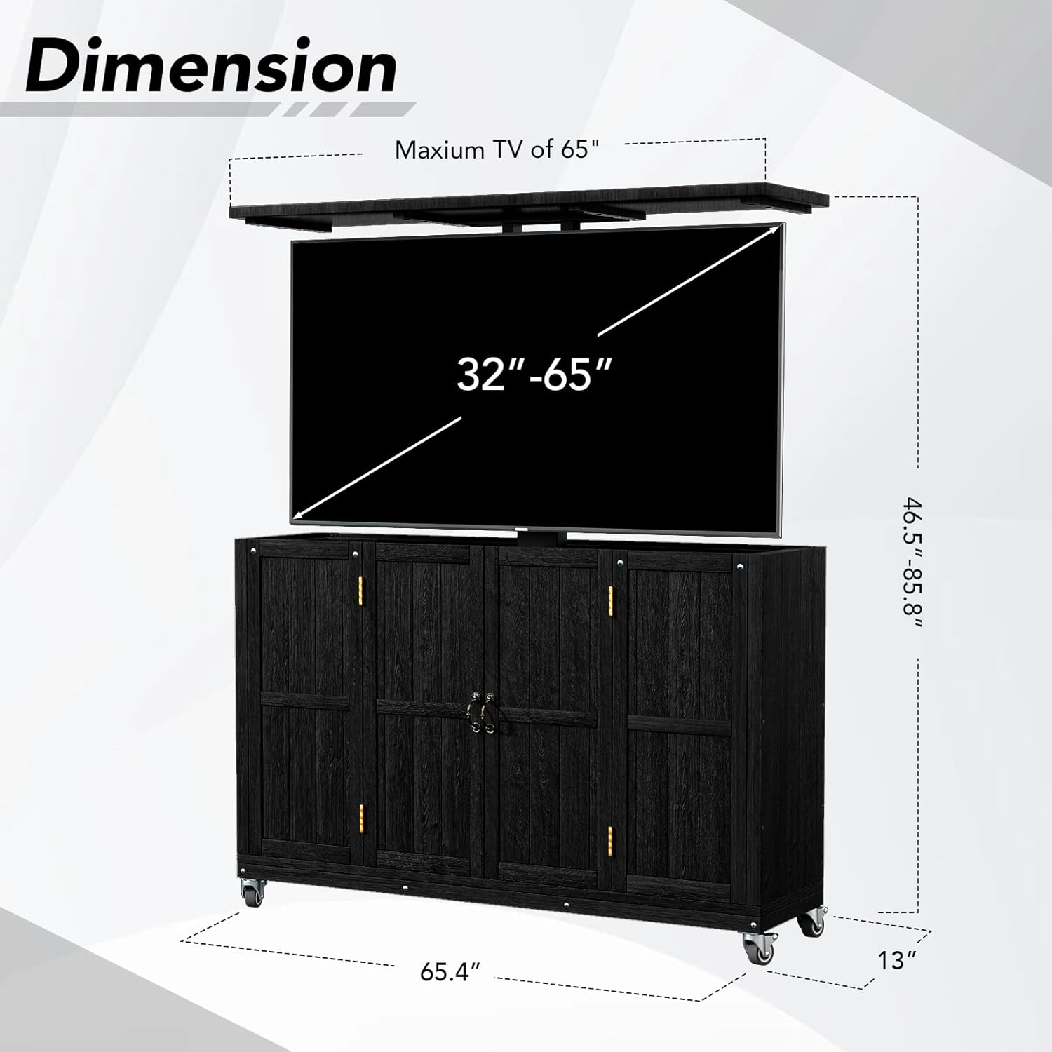 AHB® Solid Wood Outdoor Motorized TV Lift Cabinet with Lockable Wheels For 32-65" TVs