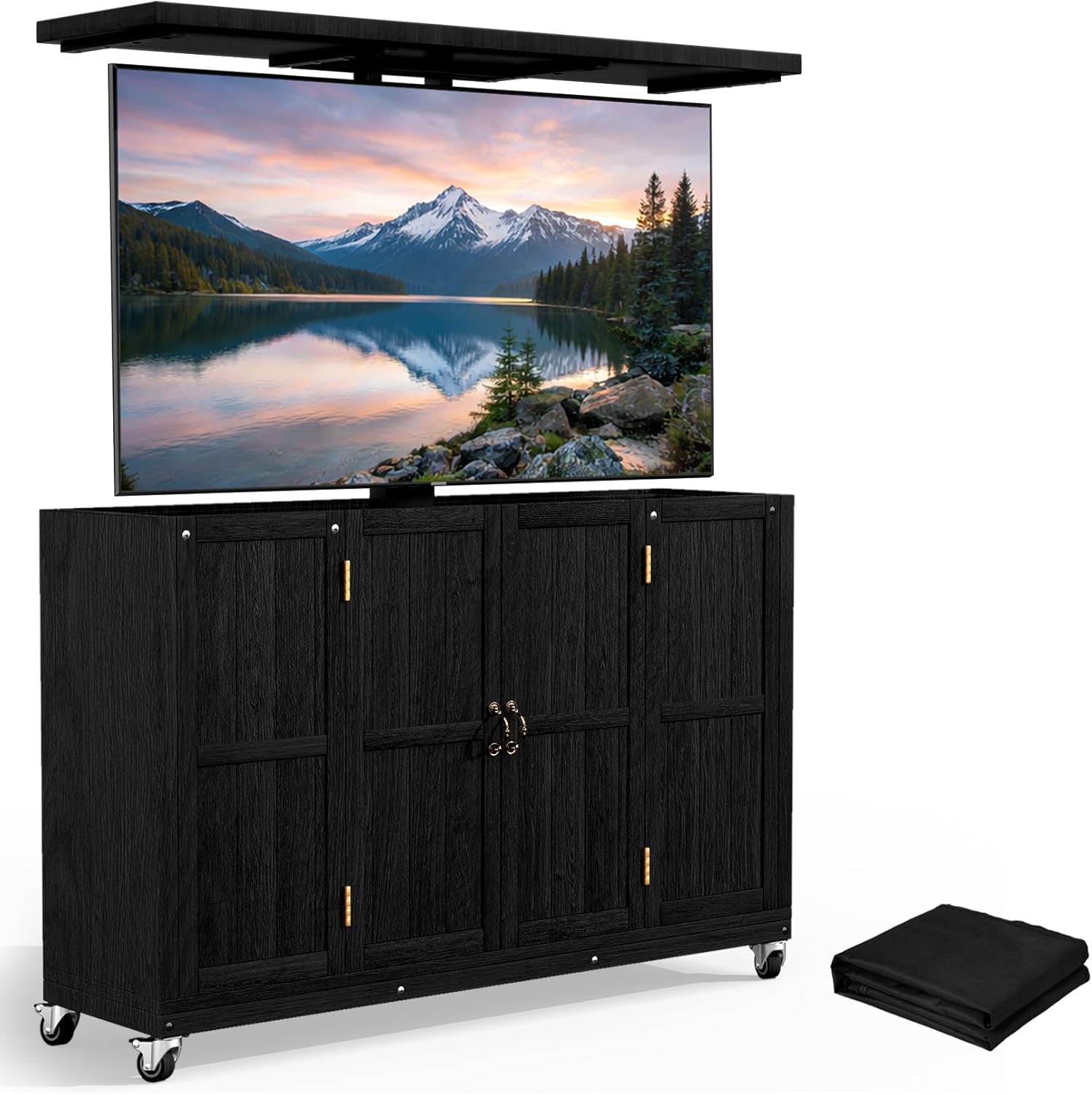 AHB® Solid Wood Outdoor Motorized TV Lift Cabinet with Lockable Wheels For 32-65" TVs