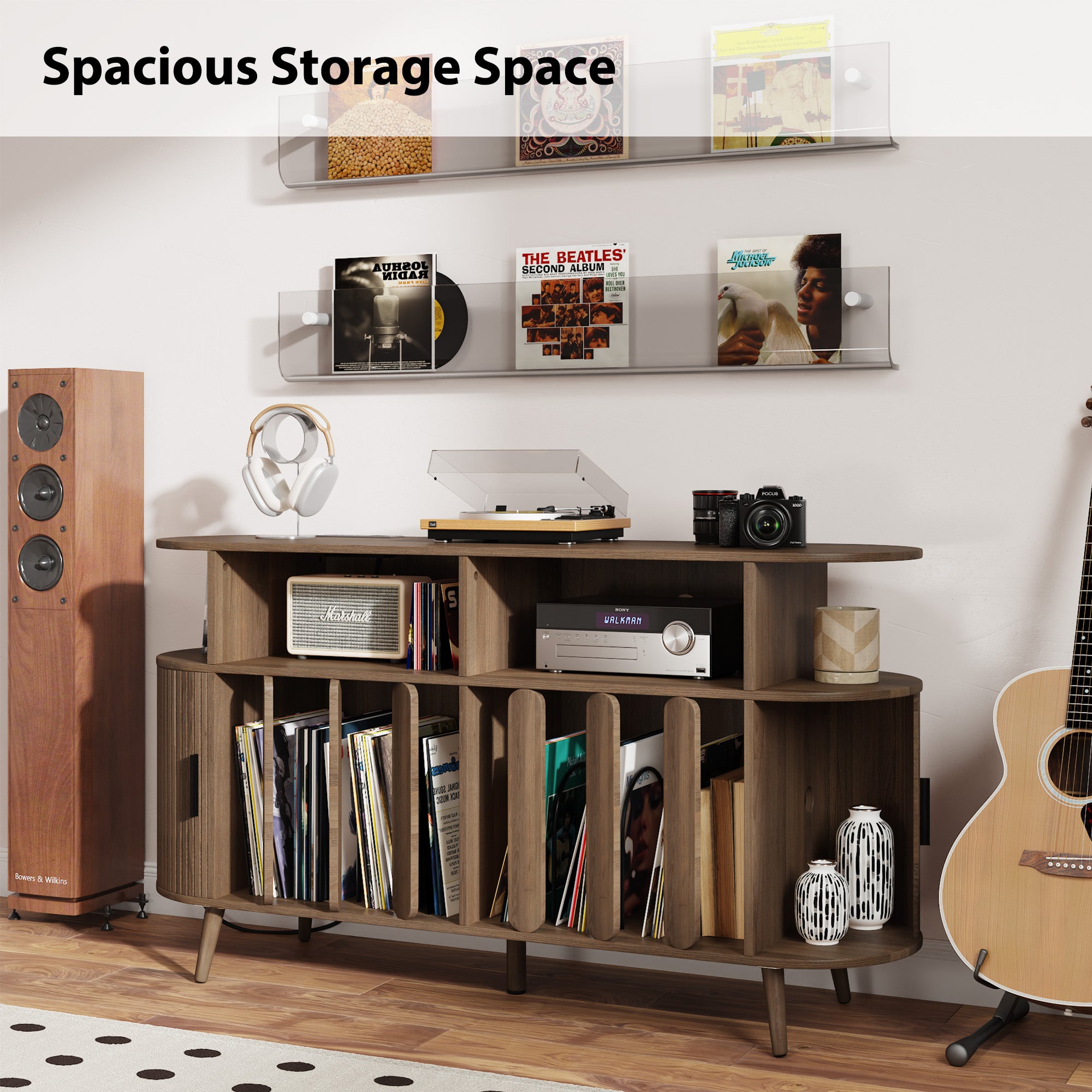 Record Player Stand with Vinyl Storage, Record Player Table