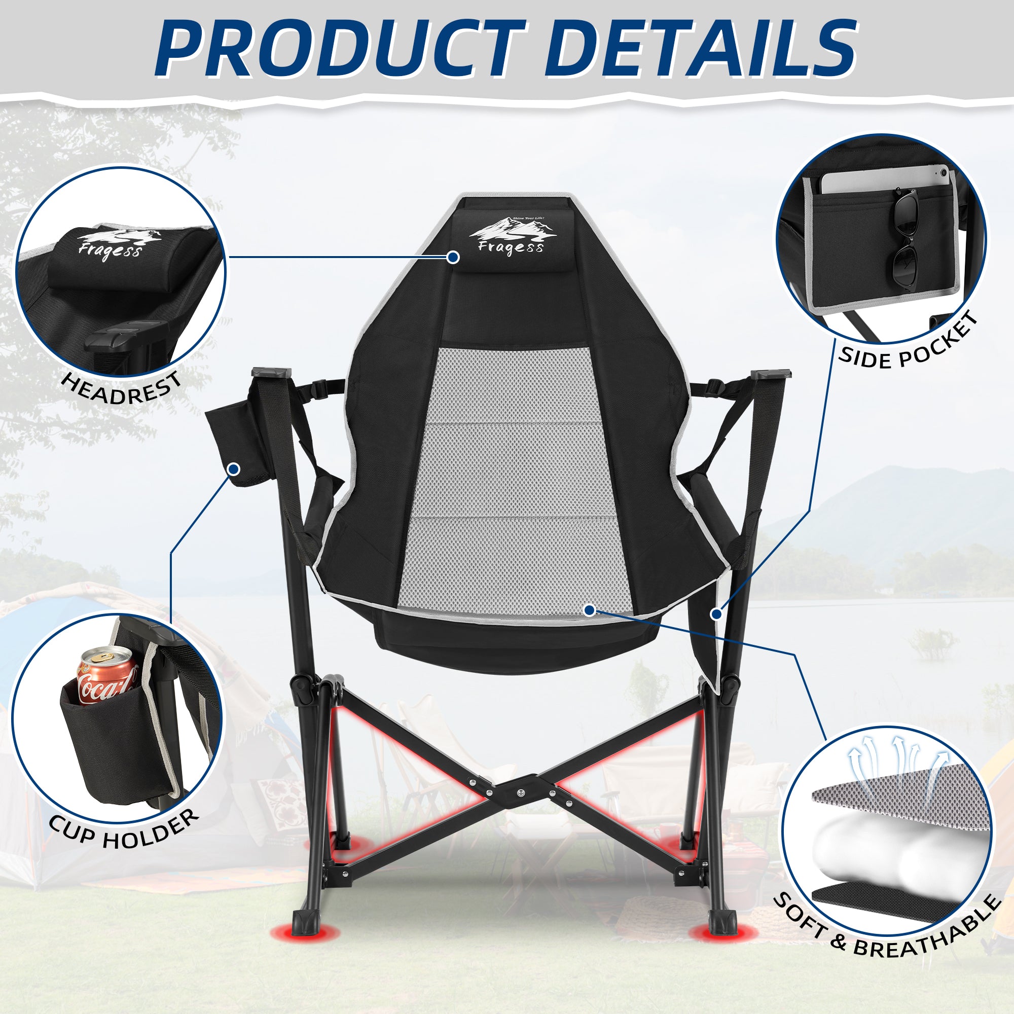 Portable Hammock Camping Chair with Adjustable Back Supports 330lbs