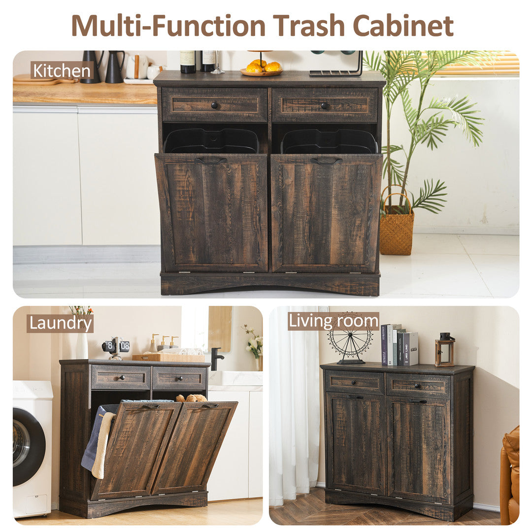 AHB® Double Tilt Out Trash Cabinet, 26 Gallon Trash Can Cabinet with Drawers & Handles for Kitchen