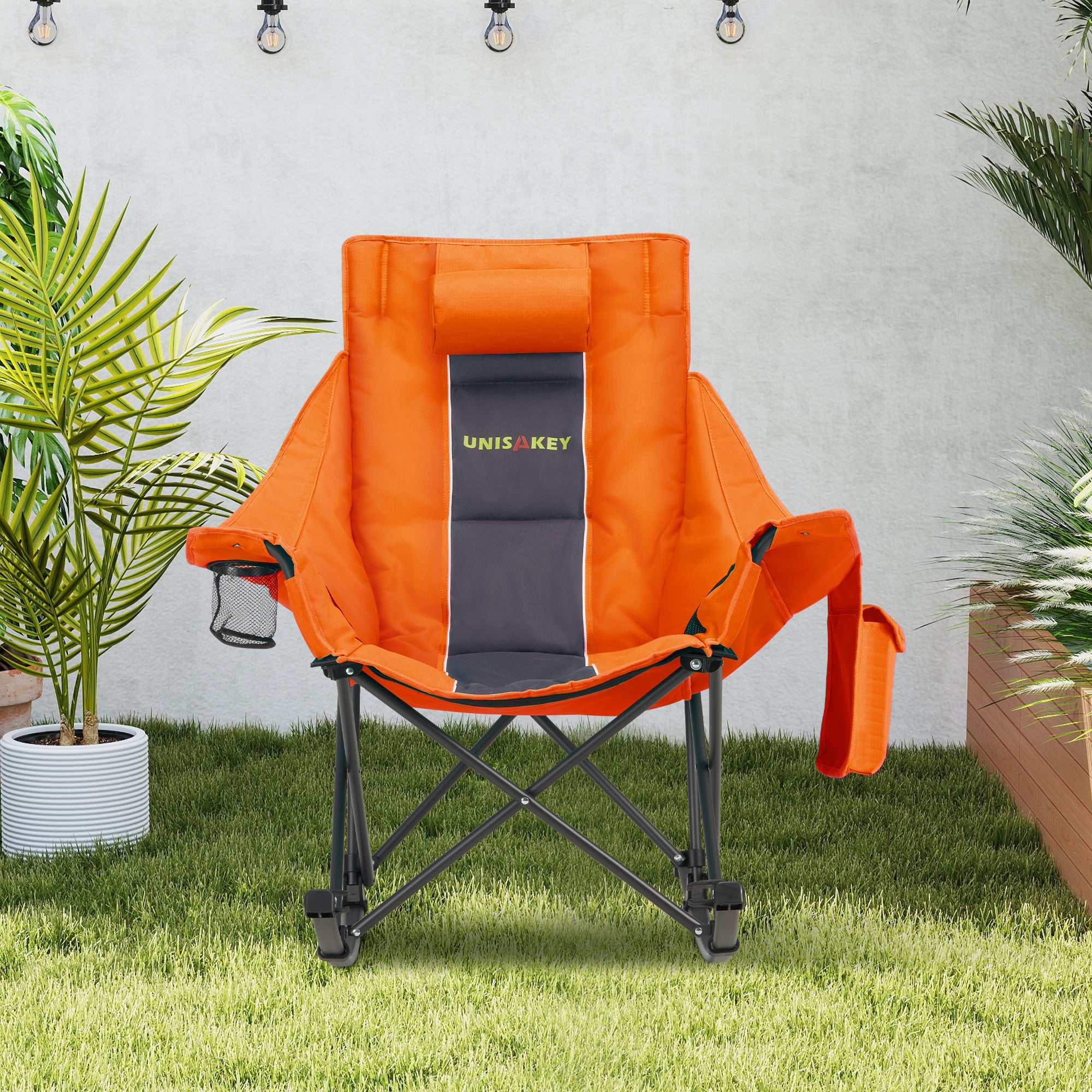 Oversized Rocking Camping Chair with Headrest & Cup Holder - 400lbs Capacity, 600D Oxford Fabric
